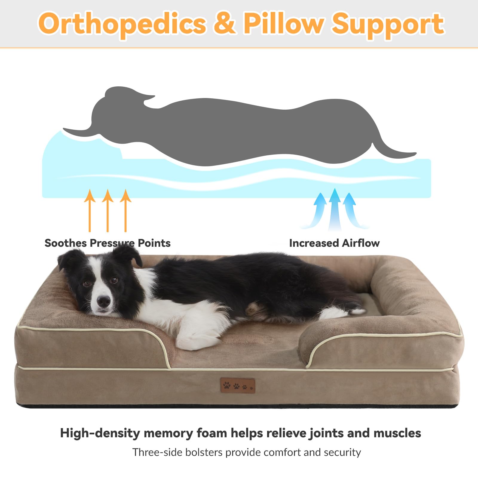 Dokdogs Orthopedic Dog Bed For Large Sized Dogs Waterproof Memory Foam Pet Beds With Nonskid Bottom Washable Dog Couch Bed With