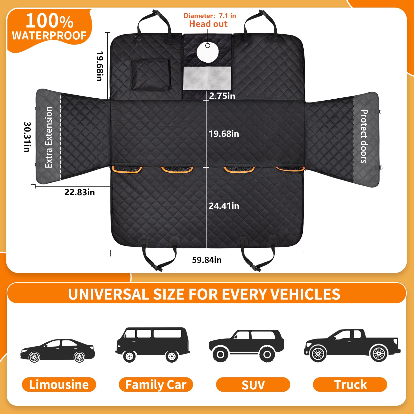 Famstar Dog Car Seat Cover - 100% Waterproof, Durable 600D 6-Layer Scratchproof Nonslip Pet Seat Cover with Mesh Window for Car,