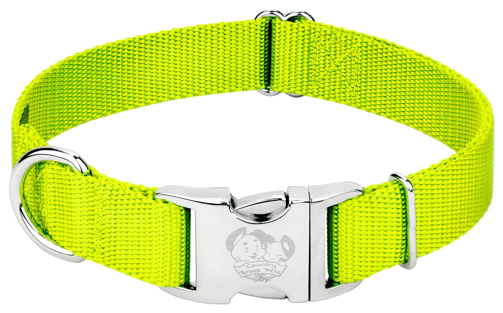 Country Brook Design - Vibrant 30+ Color Selection - Premium Nylon Dog Collar With Metal Buckle (Small, 3/4 Inch Wide, Hot Yellow)