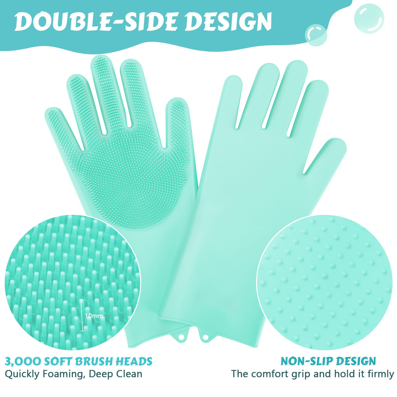 Pecute Pet Grooming Gloves Large, Heat Resistant Cat Bathing Gloves With High-Density Teeth, Silicone Dog Bathing Gloves With En