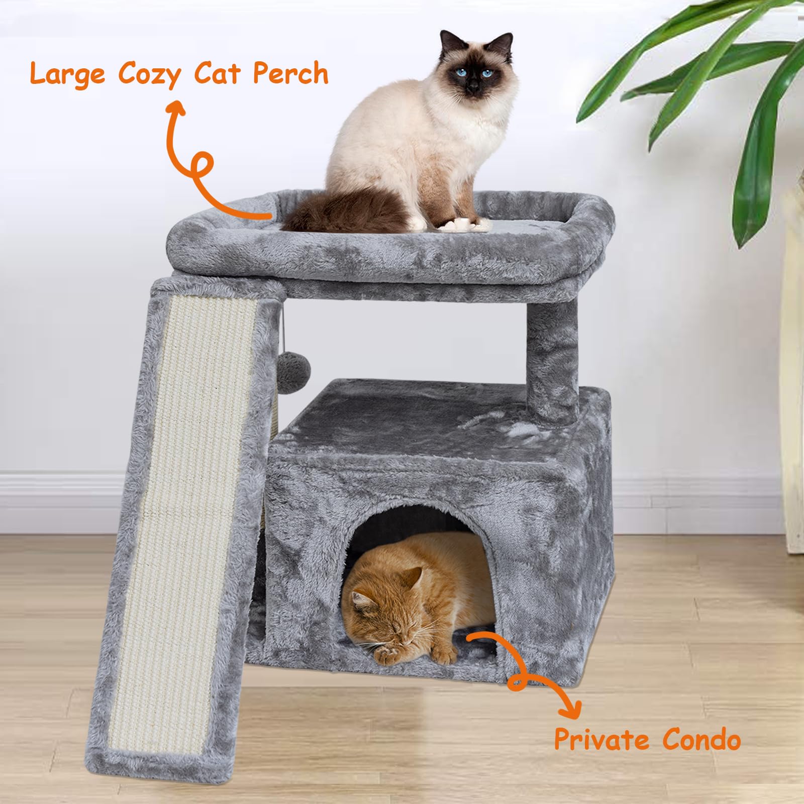 Siyipurr Small Cat Tree For Indoor Cats,Cat Tower With Cat Scratching Post And Board,Cat House With Cat Perch For Kitten, Cat Co