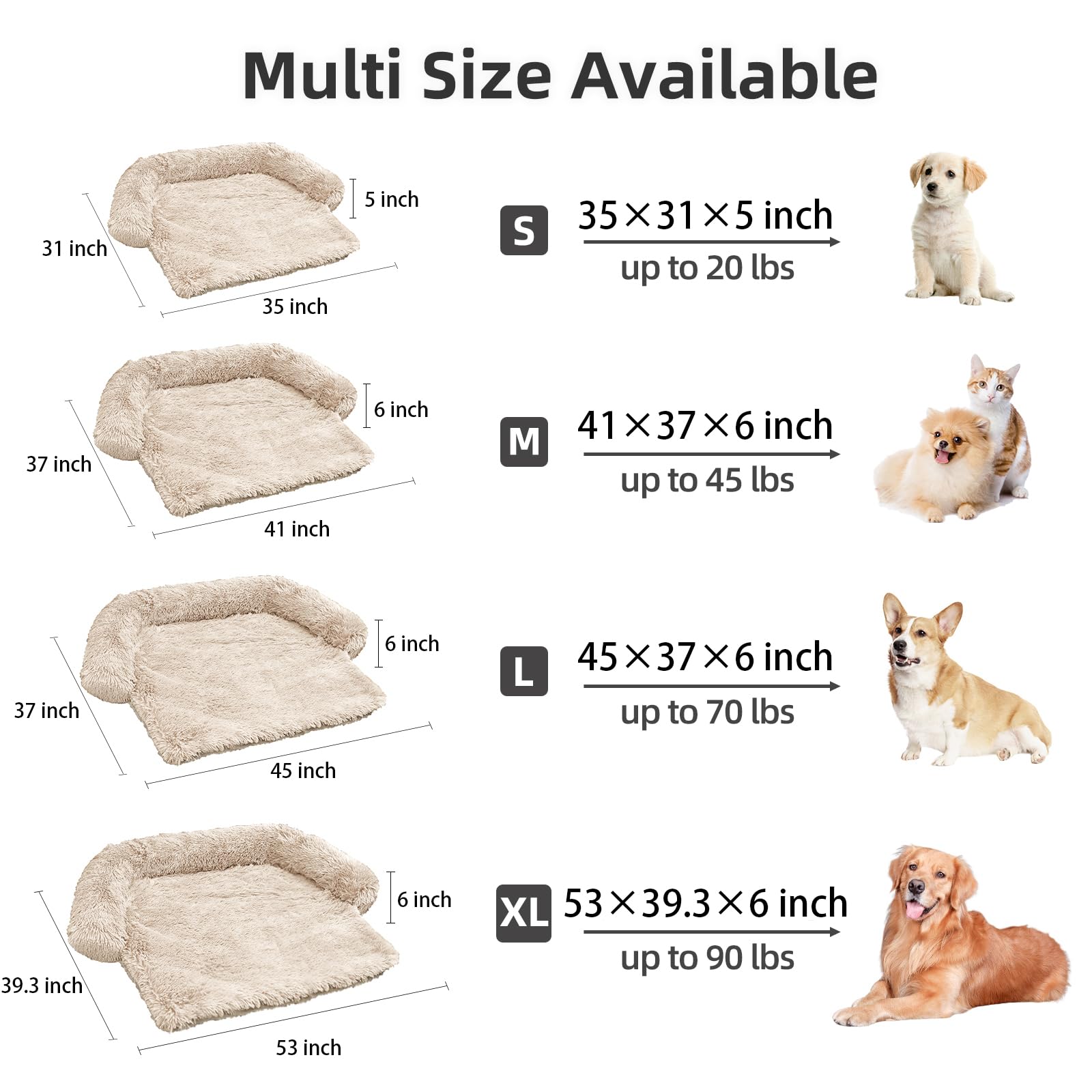 Calming Dog Bed Fluffy Plush Dog Mat For Furniture Protector With Removable Washable Cover For Large Medium Small Dogs And Cats (Large, Beige)