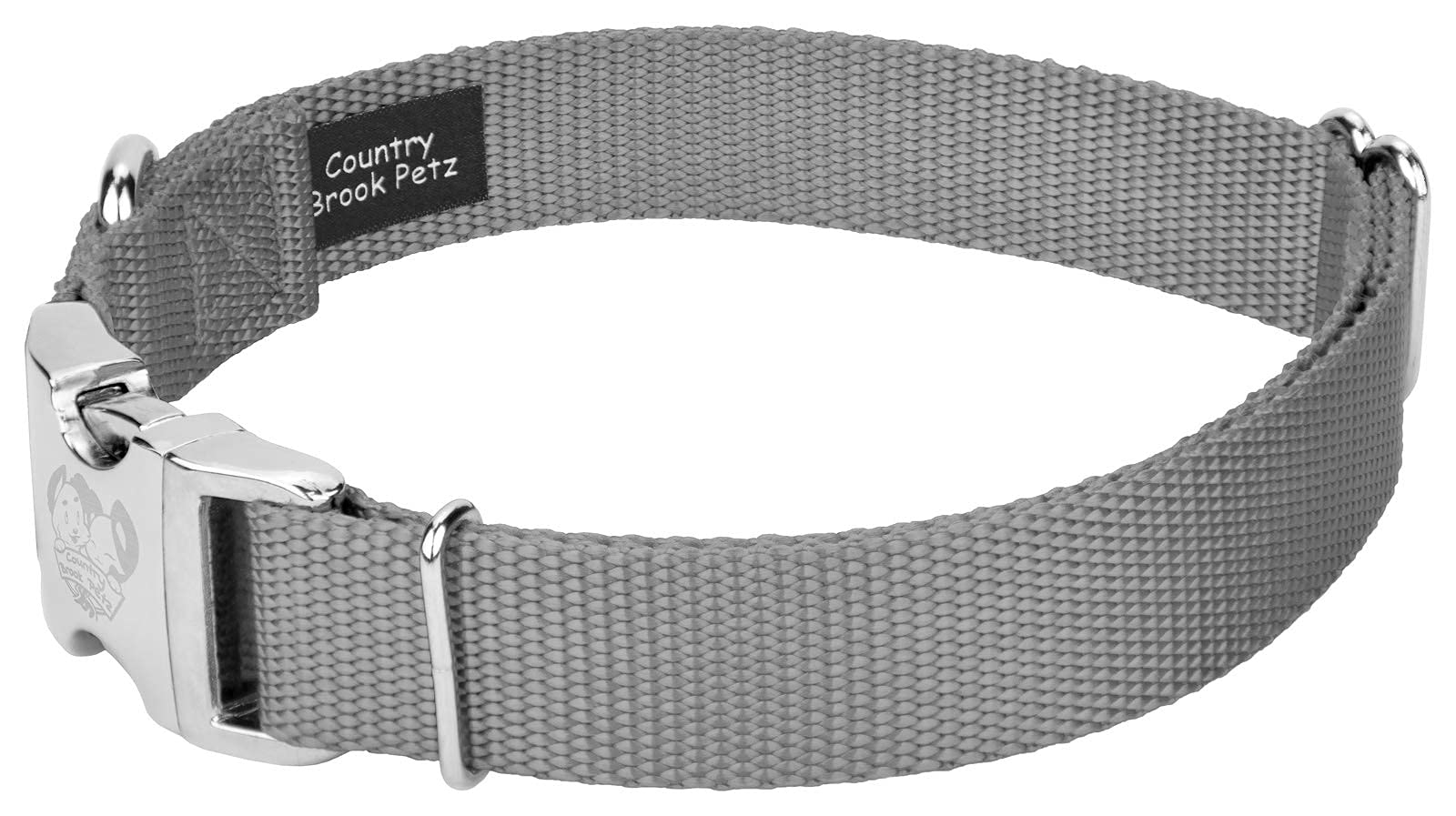 Country Brook Design - Vibrant 30+ Color Selection - Premium Nylon Dog Collar With Metal Buckle (Extra Large, 1 Inch, Silver)