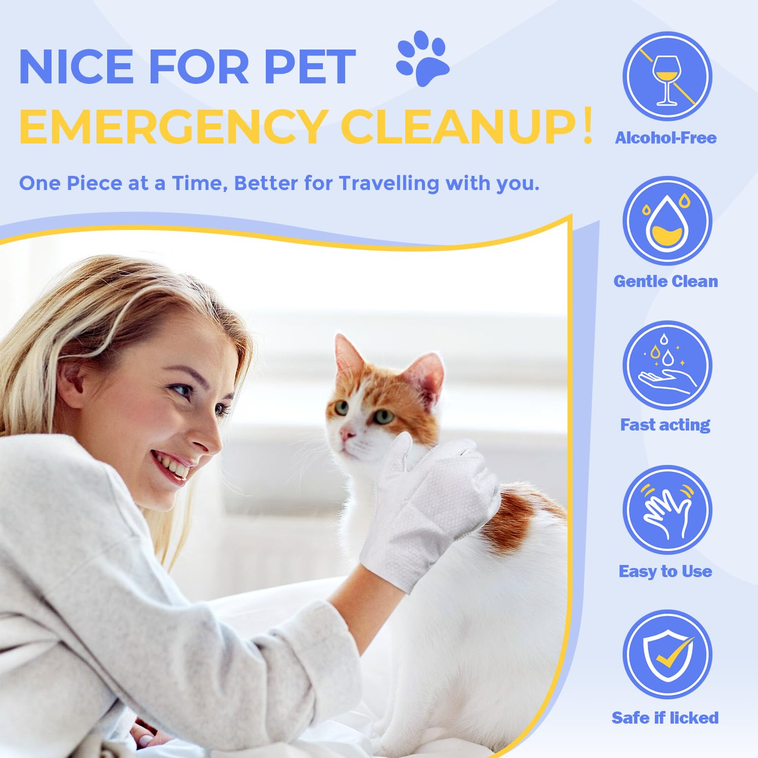Pupmate Pet Cleaning Glove Wipes For Dogs & Cats, Hypoallergenic Deodorizing Disposable No-Rinse Grooming Wipes, Extra Thick Bat