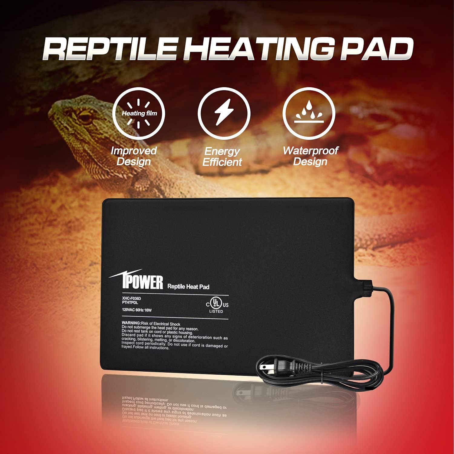 Ipower Reptile Heat Pad Under Tank Terrarium Warmer Heating Mat For Turtle, Lizard, Frog, Snake, Reptile, And Other Small Animal