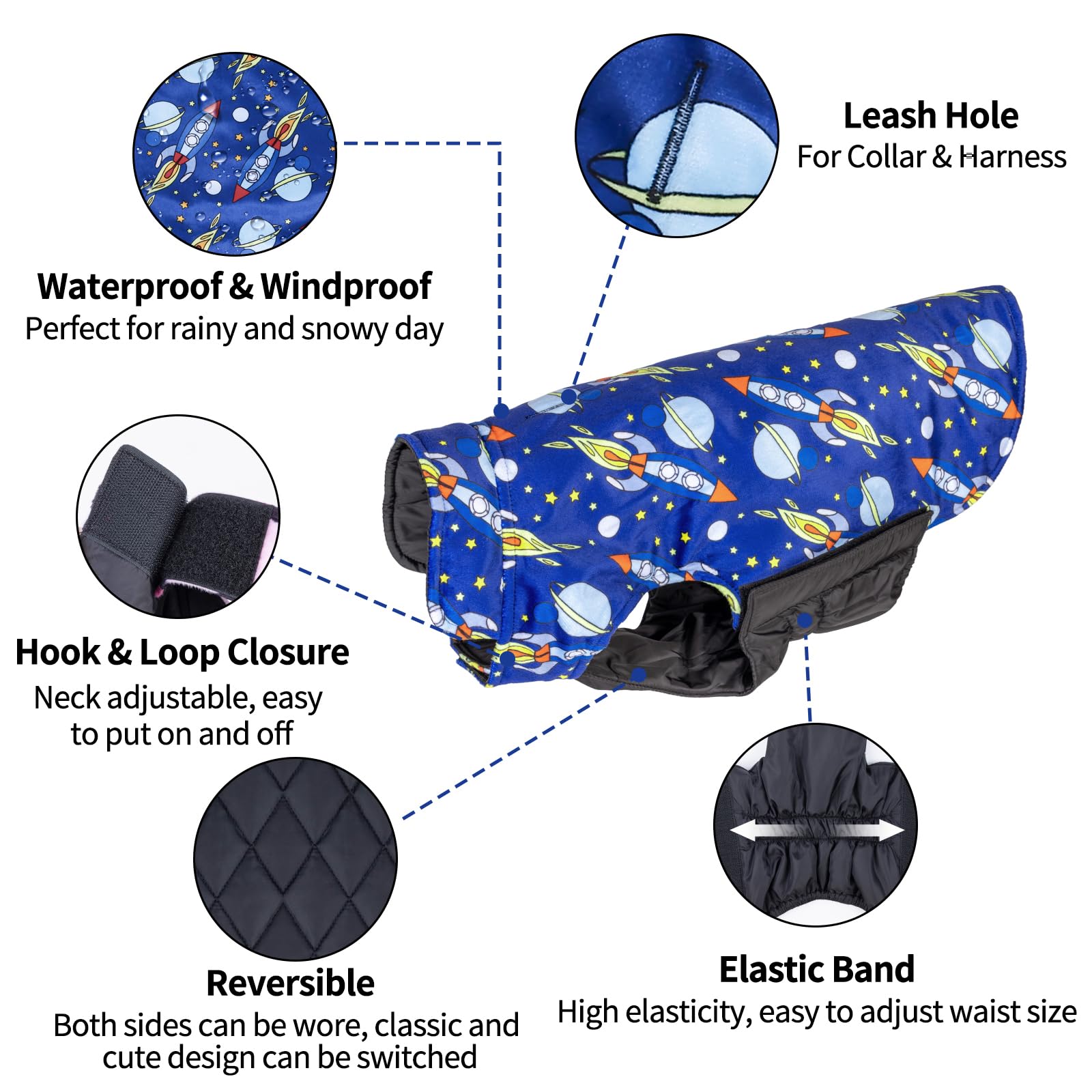 Cutebone Winter Dog Jacket - Reversible, Windproof, Soft & Thick Cold Weather Coats For Small To Large Dogs With Leash Hole
