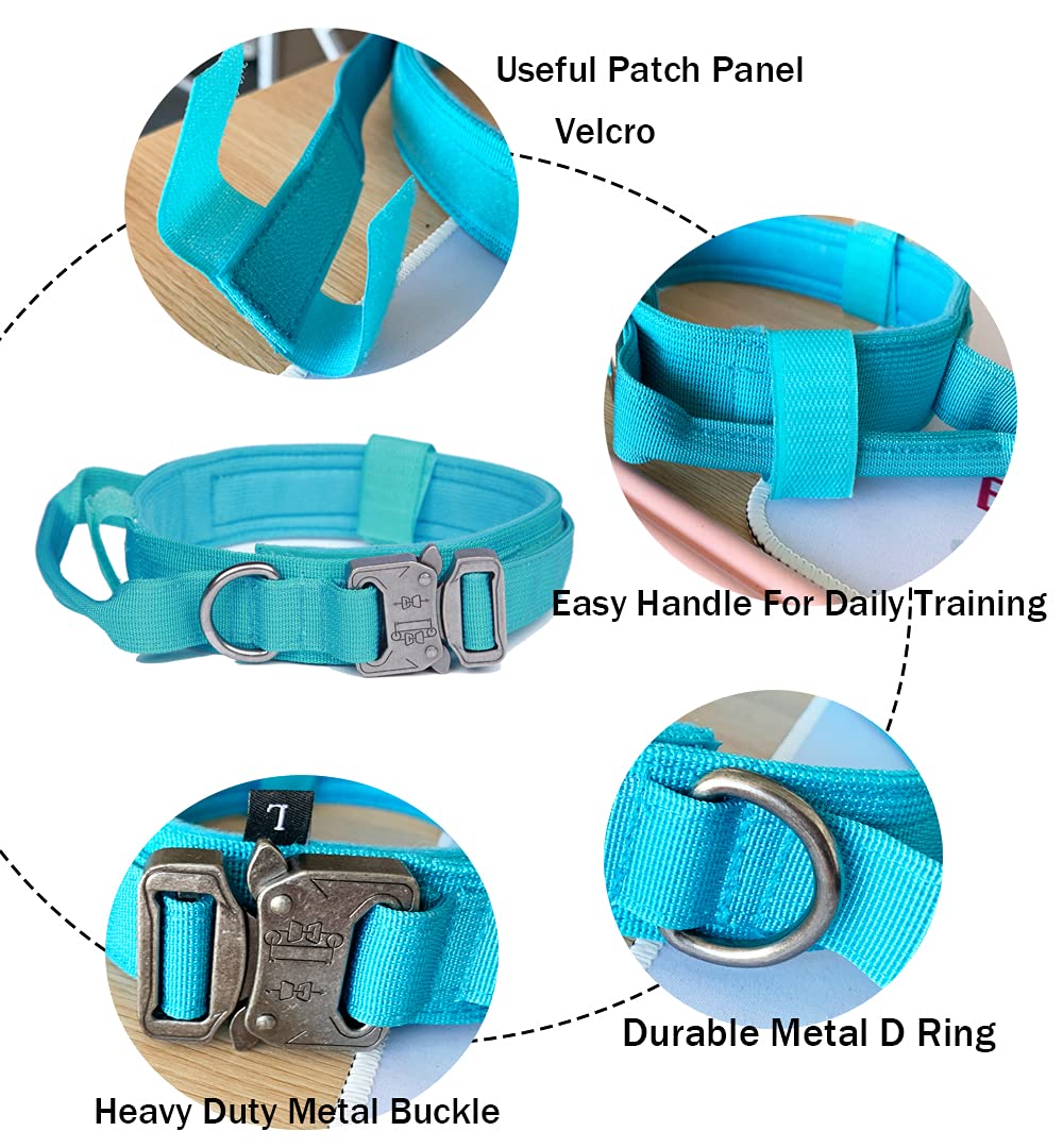 Tactical Dog Collar And Leash Set Tactical Dog Collar With Handle Bungee Leash Adjustable Military Training Nylon Collar Dog Training Collar Leash Set With Control Handleand Metal Buckle(Blue M