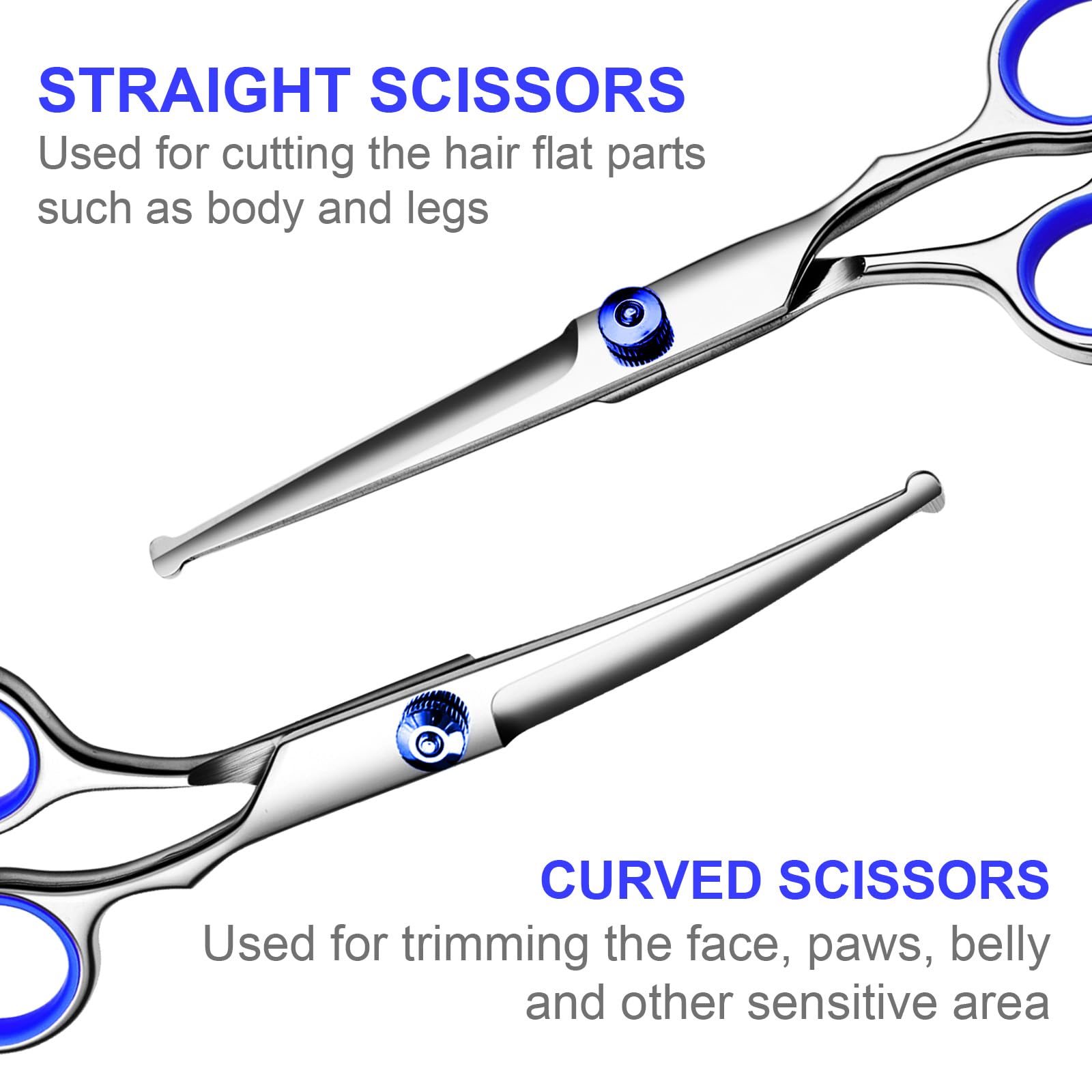 TINMARDA Dog Grooming Scissors Kit, 5 in 1 Stainless Steel, 6.5" Blue, Titanium Coated, Model TMD0401201