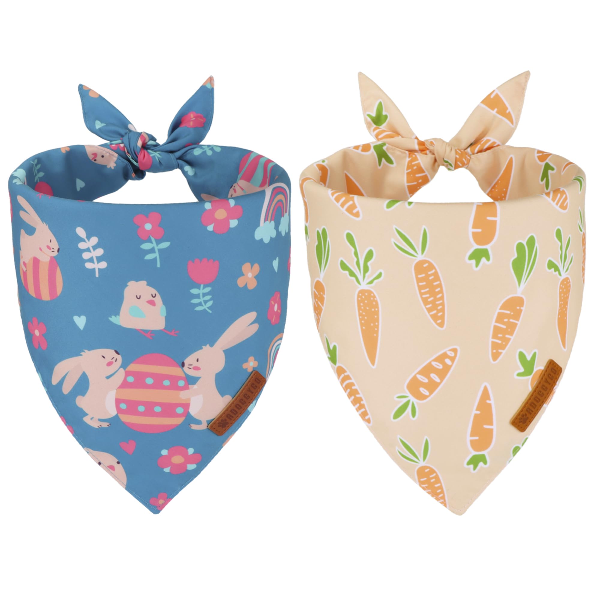 ADOGGYGO Easter Dog Bandanas, Rabbit Carrot Pet Scarf, Multi Size Offered, Orange Blue Easter Bandana for Medium Large Dogs Pets