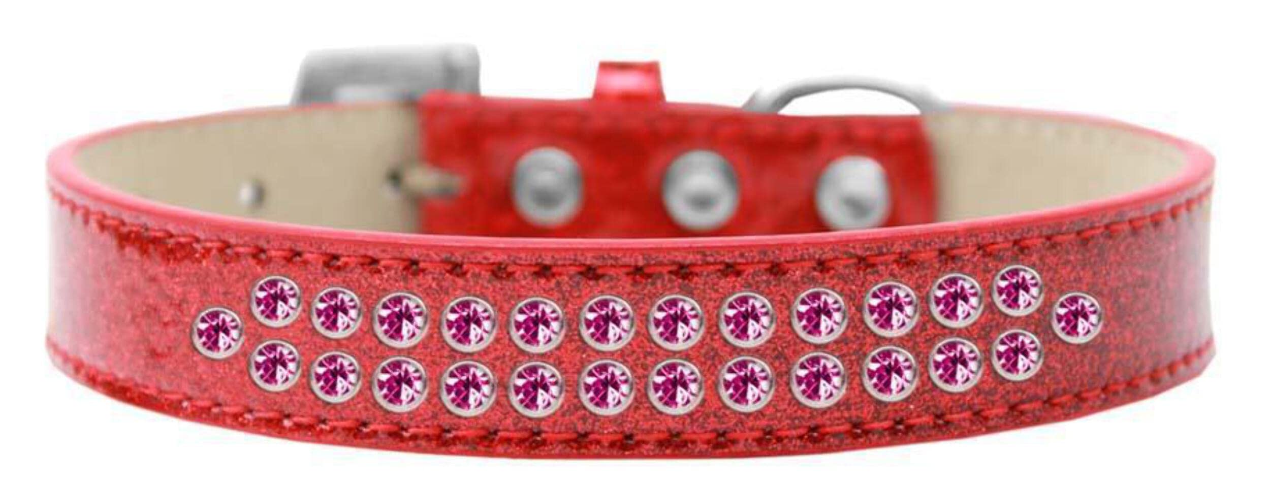 Dog, Puppy & Pet Ice Cream Collar, Two Row Bright Pink Crystal Rimsets Red 18