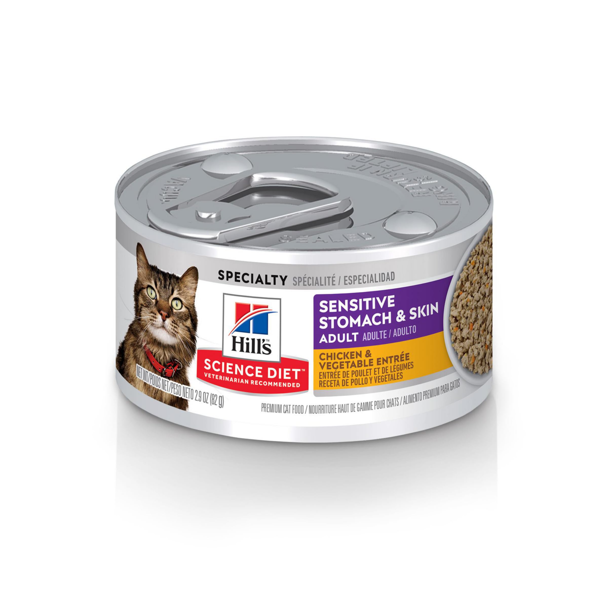 Hill's Science Diet Sensitive Stomach & Skin Chicken & Vegetable Entree Canned Cat Food, 2.9 oz, Case of 24, White