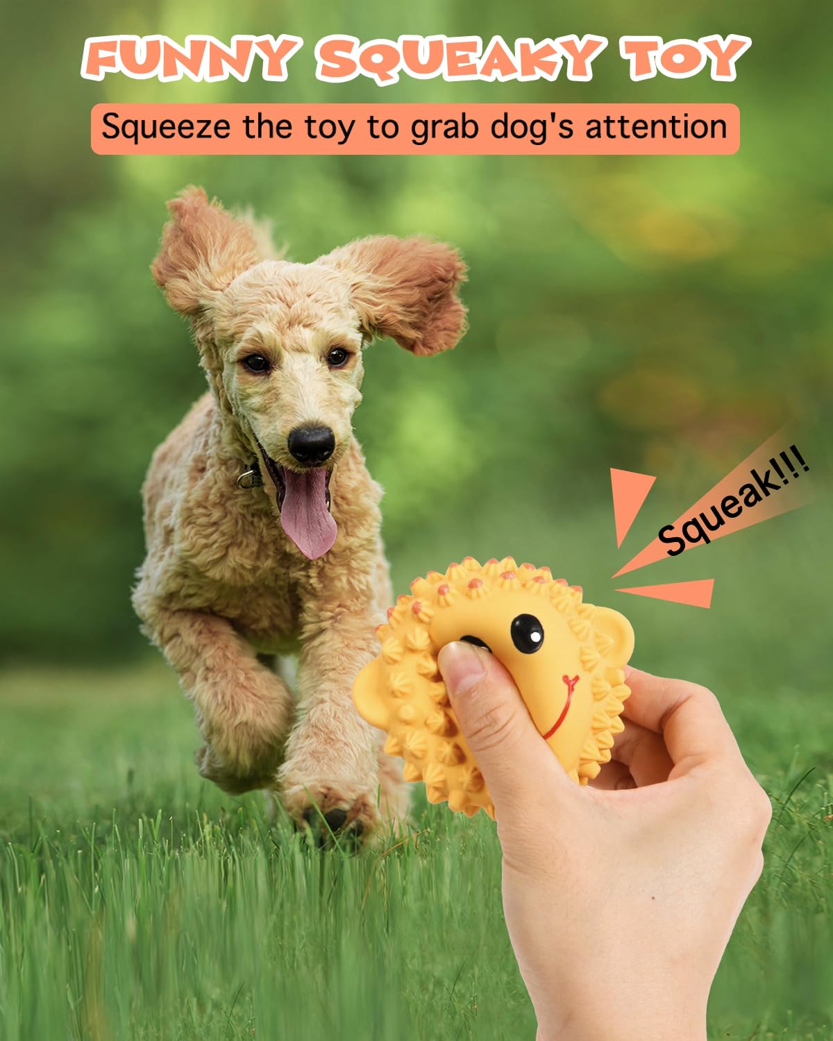 Schitec Squeaky Dog Toys, 3'' Interactive Latex Squeak Fetch Play Animal Balls, [2 Pack] Spiky Soft Rubber Puppy Teeth Clean Pet