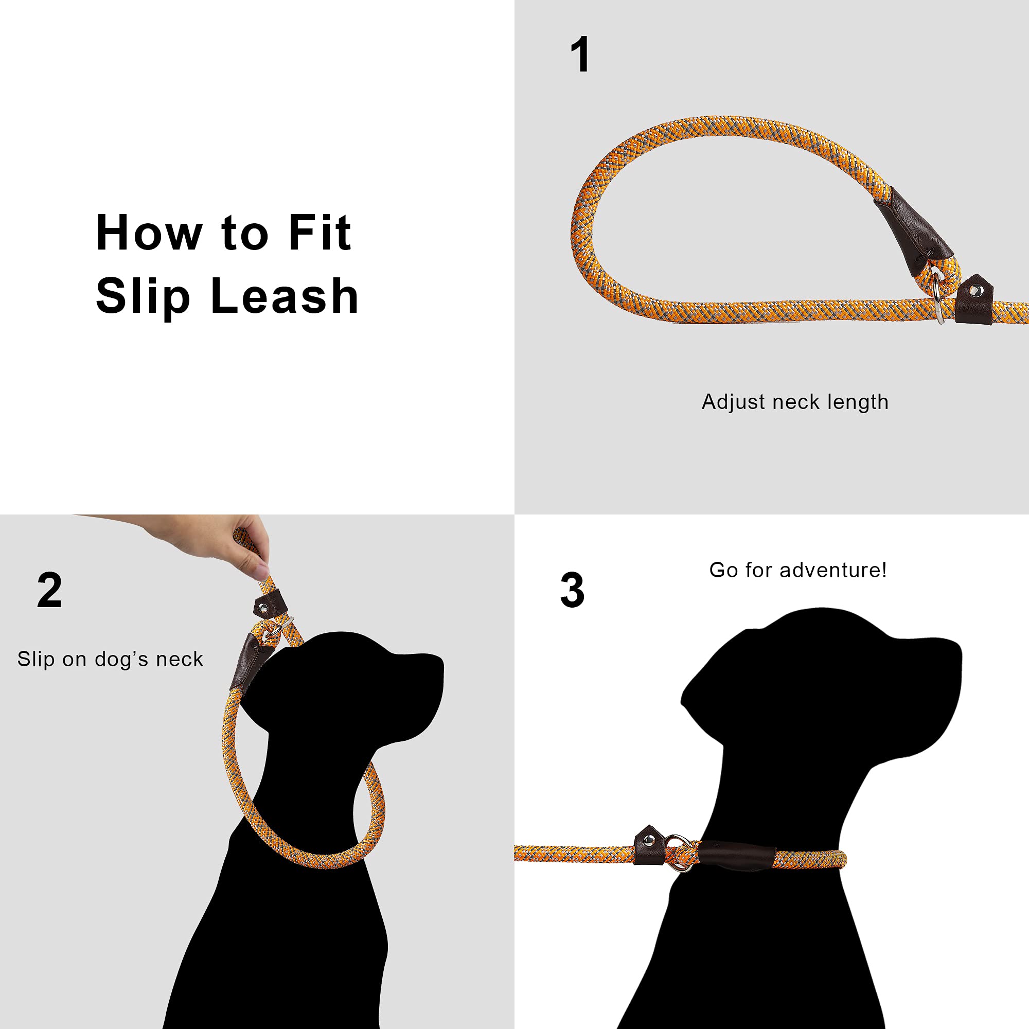 Twoear Dog Leash Dog Slip Rope Leash 1/2' X 6Ft Dog Training Leash Heavy Duty Strong Slip Lead Highly Reflective Threads For Small Medium And Large Dogs(Orange)