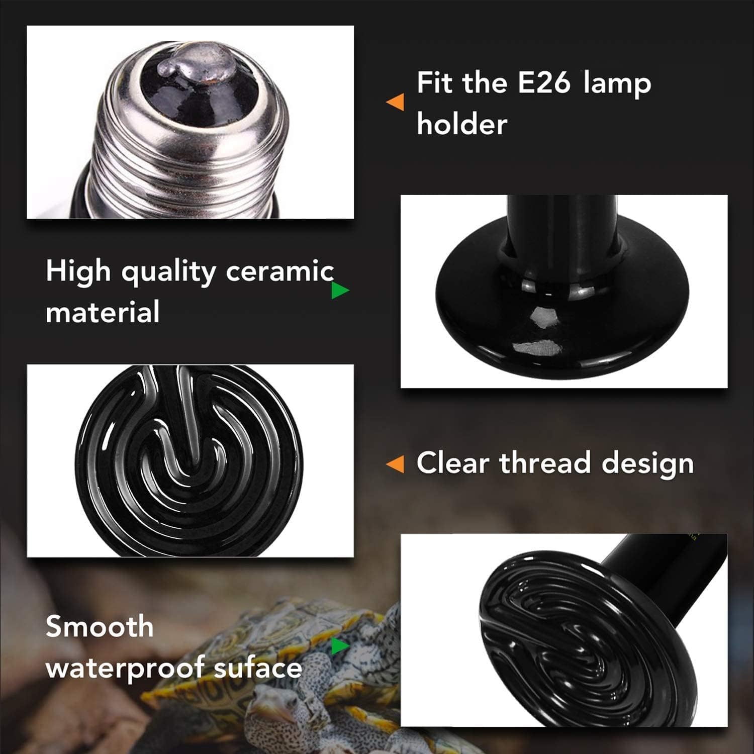 Simple Deluxe 150W Ceramic Reptile Heat Lamp Bulb & Clamp Light Combo, Silver 2024 Version, with 8.5" Aluminum Reflector for Amphibians