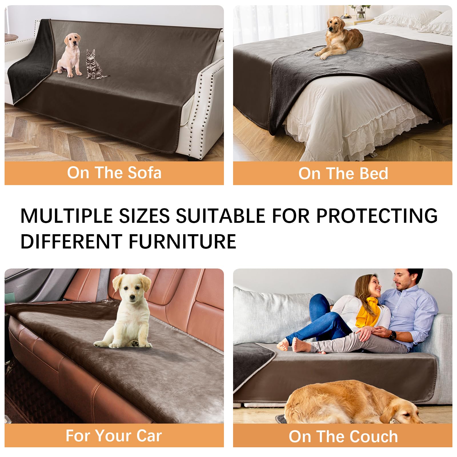 Tuffeel Waterproof Dog Blanket - Washable 52"x82" Soft Polyester Couch Protector - Light Brown & Dark Brown