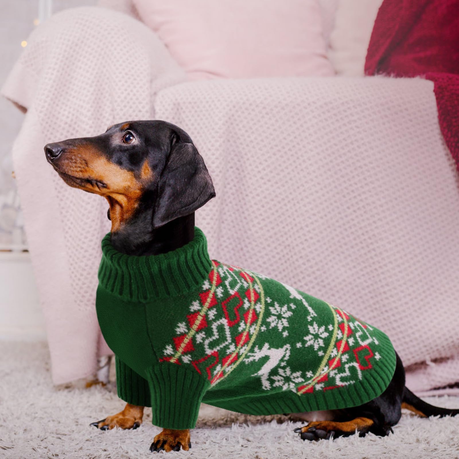 Queenmore Dog Christmas Sweater - Turtleneck Knitted Pullover Xmas Clothes, Warm Sweatshirt For Small Dogs, Boy & Girl, Xs