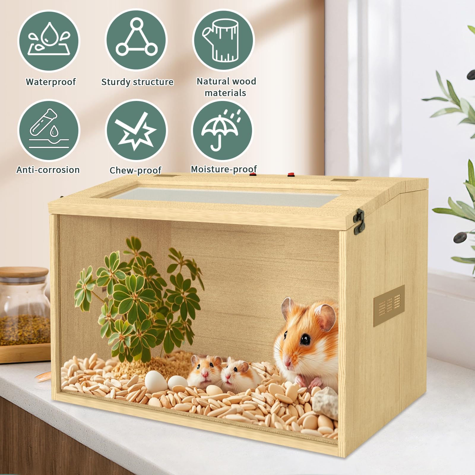 24' Hamster Cage, Top Opening Lockable Roof Door Gerbil Cage, Dwarf Hamster Cage With Hygrometer, Mice And Small Animal Habitat