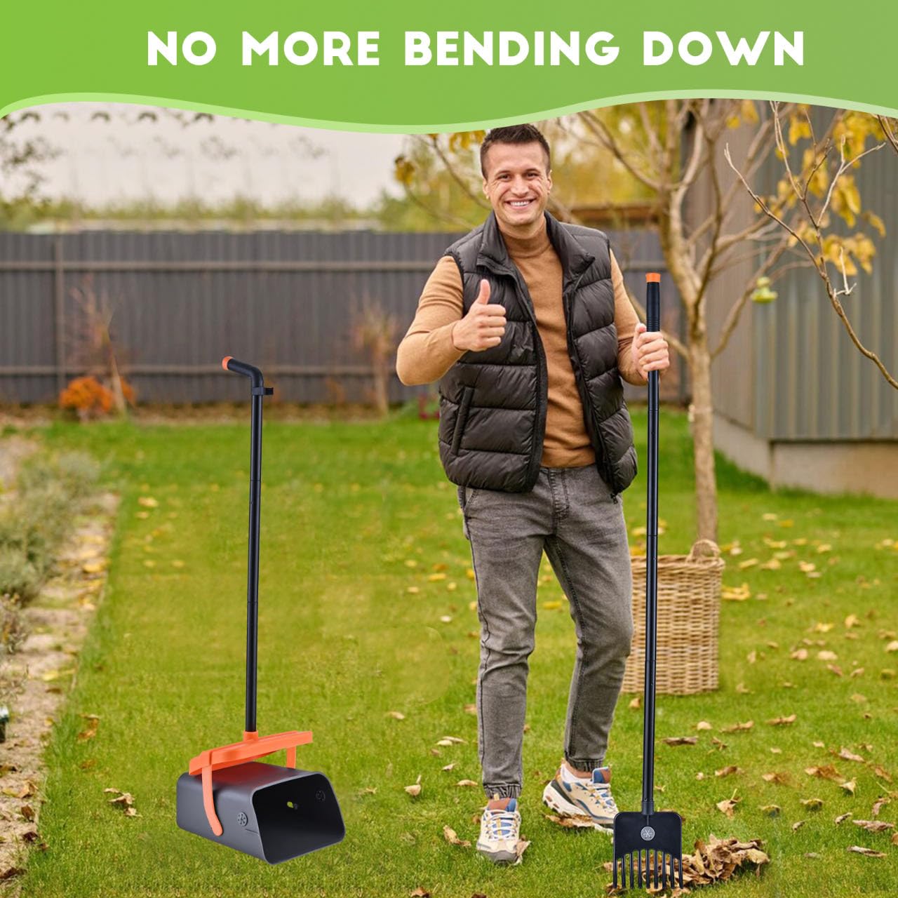 Ilongood Pooper Scooper Swivel Bin & Rake Kit With 55 Waste Bags, 46'' Long Handle Adjustable Portable Non-Breakable Dog Pooper
