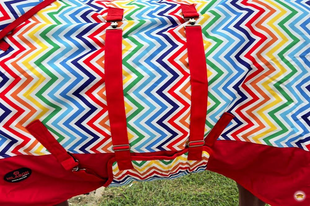 Hilason Rainbow Zigzag 84 In 1200D Winter Waterproof Poly Horse Blanket Belly Wrap | Horse Blanket | Horse