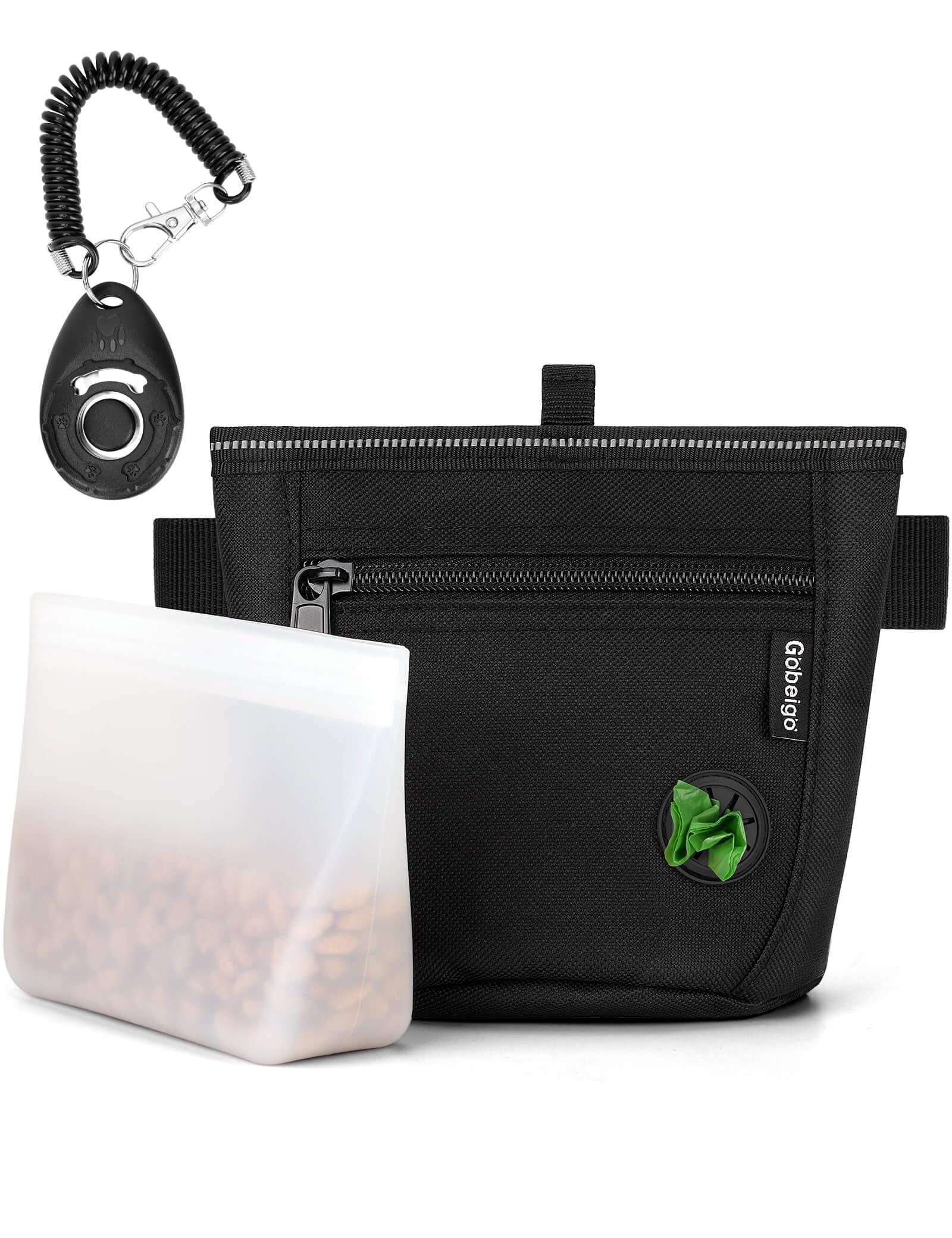 Gobeigo?Silicone Insert Bag Version?Dog Treat Pouch and Training Clicker, 2 Pair Magnetic Closure, 2 Cup Walking Fanny Pack with