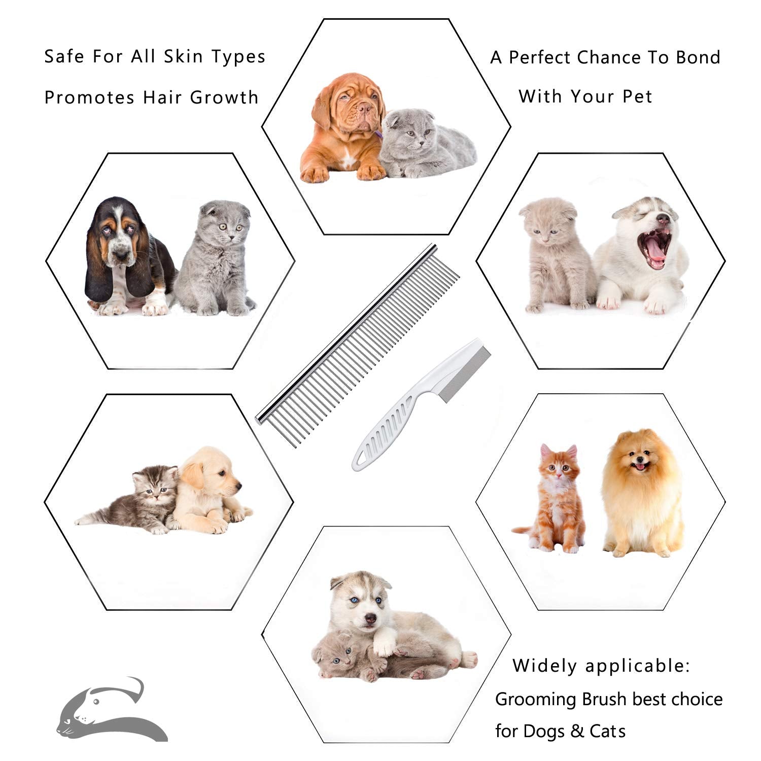 Steel Comb For Dog Grooming,Metal Dog Comb,Metal Combs For Dogs & Cats & Small Dog Grooming,Sorxine Pet Comb For Removing Matted Fur, Knots & Tangles,Shedding (Silver+White)