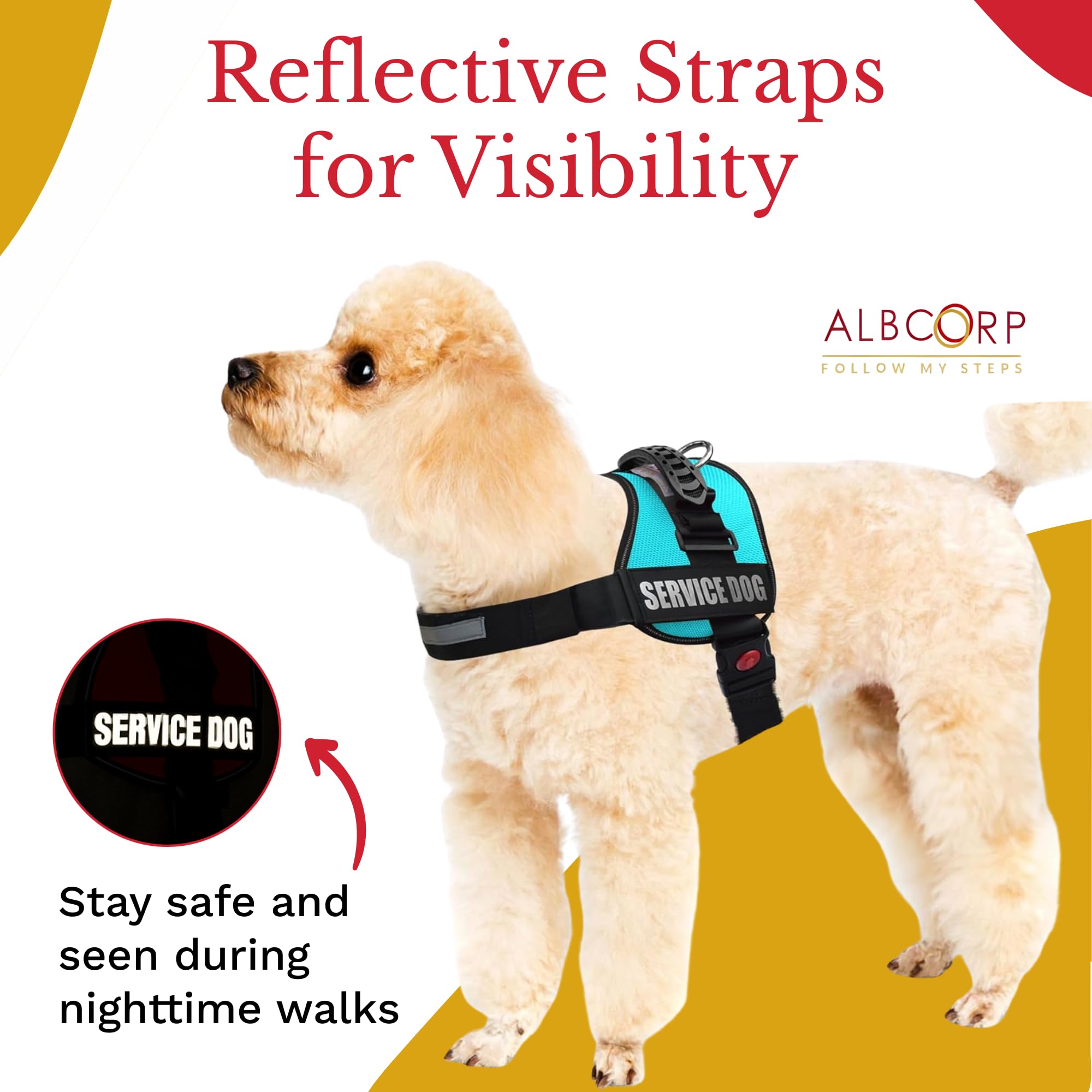 ALBCORP Service Dog Vest Harness - Reflective, No-Pull Harness with Handle & Comfy Mesh Padding - Sizes XXS-XL for Puppies, Smal