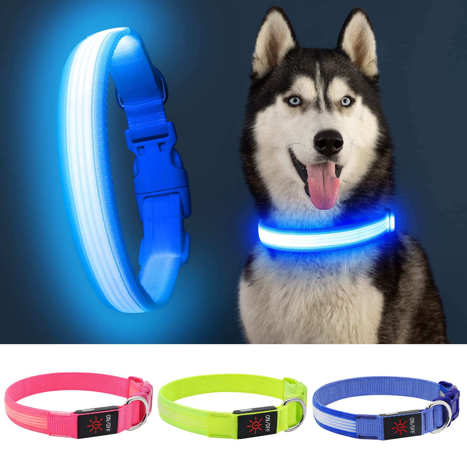 YFbrite Light up Dog Collar, USB Rechargeable LED Puppy Collar Super Bright Adjustable Glowing Dog Lights for Night Walking (Des