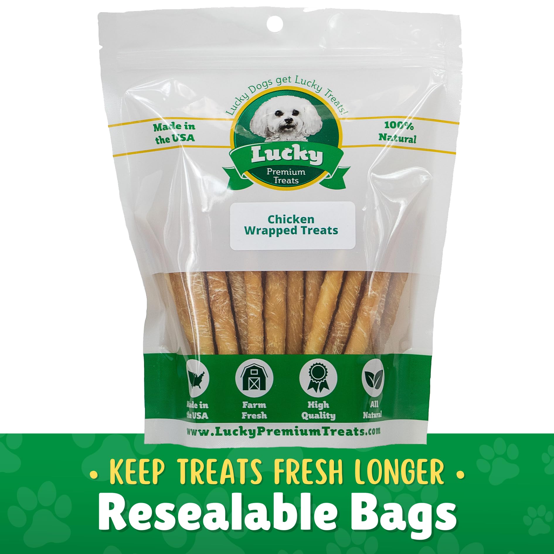 Lucky Premium Treats Chicken Wrapped Dog Treats - USA Made Raw Hide Sticks for Small & Toy Size Dogs - Long Lasting, Preservativ