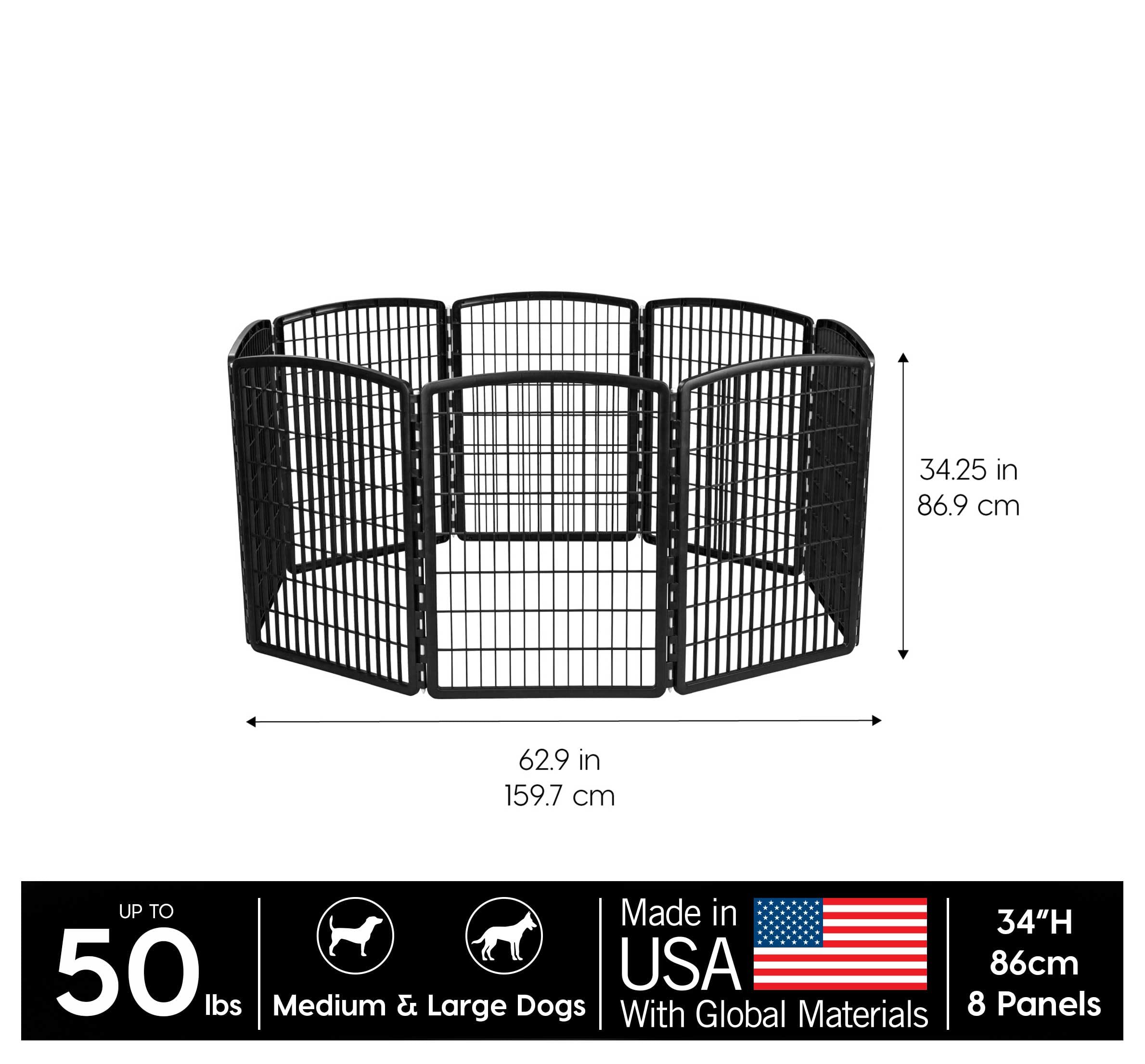 Iris Usa Dog Playpen, 8-Panel 34' Pet Playpen, Puppy Playpen, Indoor/Outdoor Dog Pen, 63 X 63 X 34, Foldable, Customizable, Bla