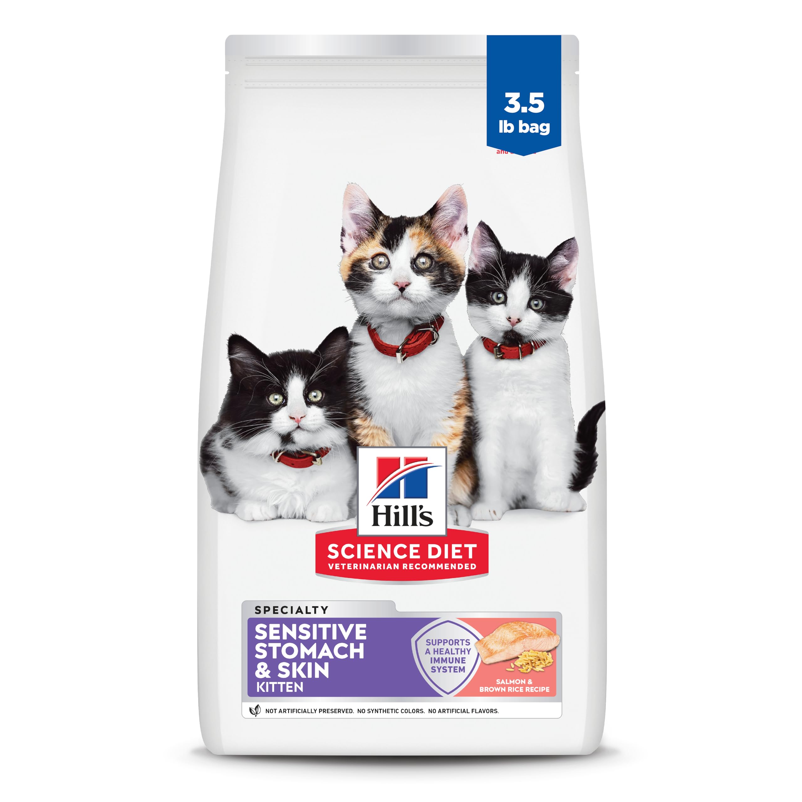 Hills Science Diet Sensitive Stomach & Skin, Kitten, Stomach & Skin Sensitivity Support, Dry Cat Food, Salmon & Brown Rice, 3.5