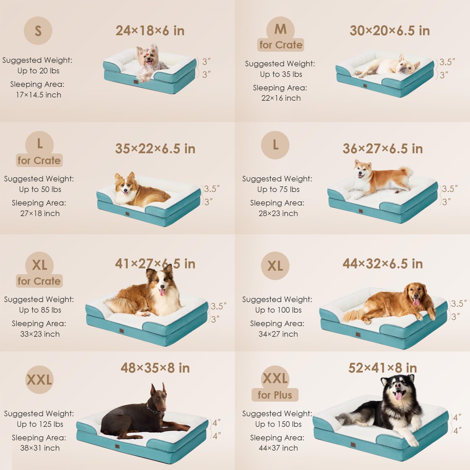 Eheyciga Orthopedic Dog Bed For Large Dogs, Waterproof Memory Foam, Turquoise Blue, 35''L X 22''W X 6.5''Th