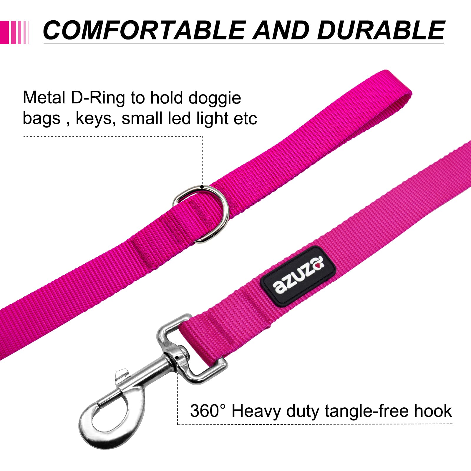 Azuza 3 Pack Nylon Dog Leashes,Strong & Durable Basic Style Leash With Easy To Use Collar Hook,Available In Multiple Lengths For