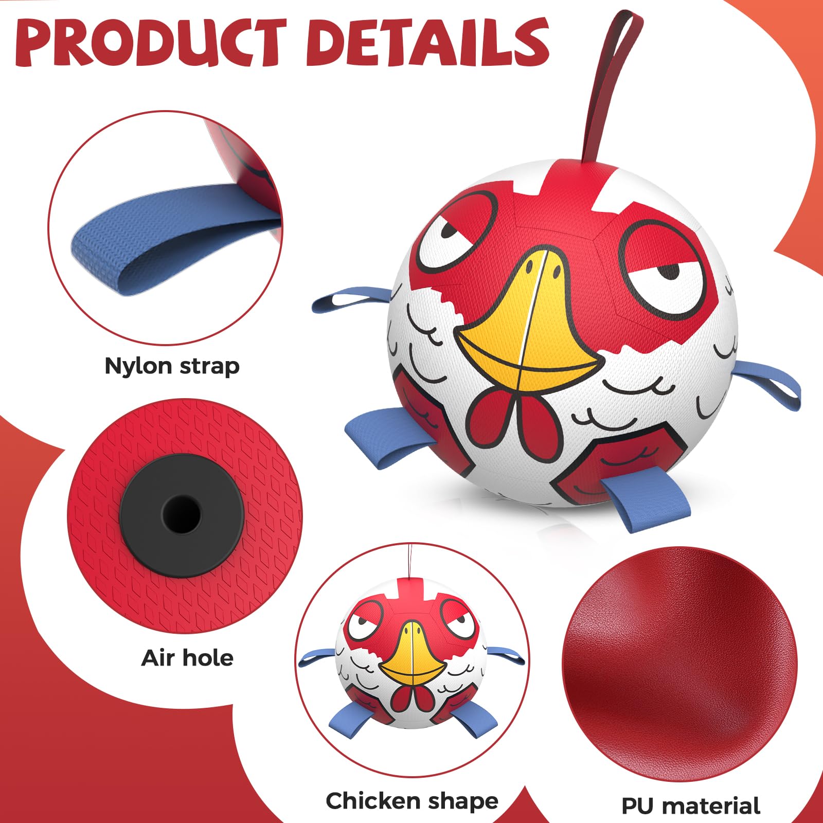 Qdan Dog Balls Toys, Outdoor Dog Toy For Small Medium Dog, Puppy Birthday Gifts, Dog Soccer Ball, 6 Inch, Chicken Dog Ball