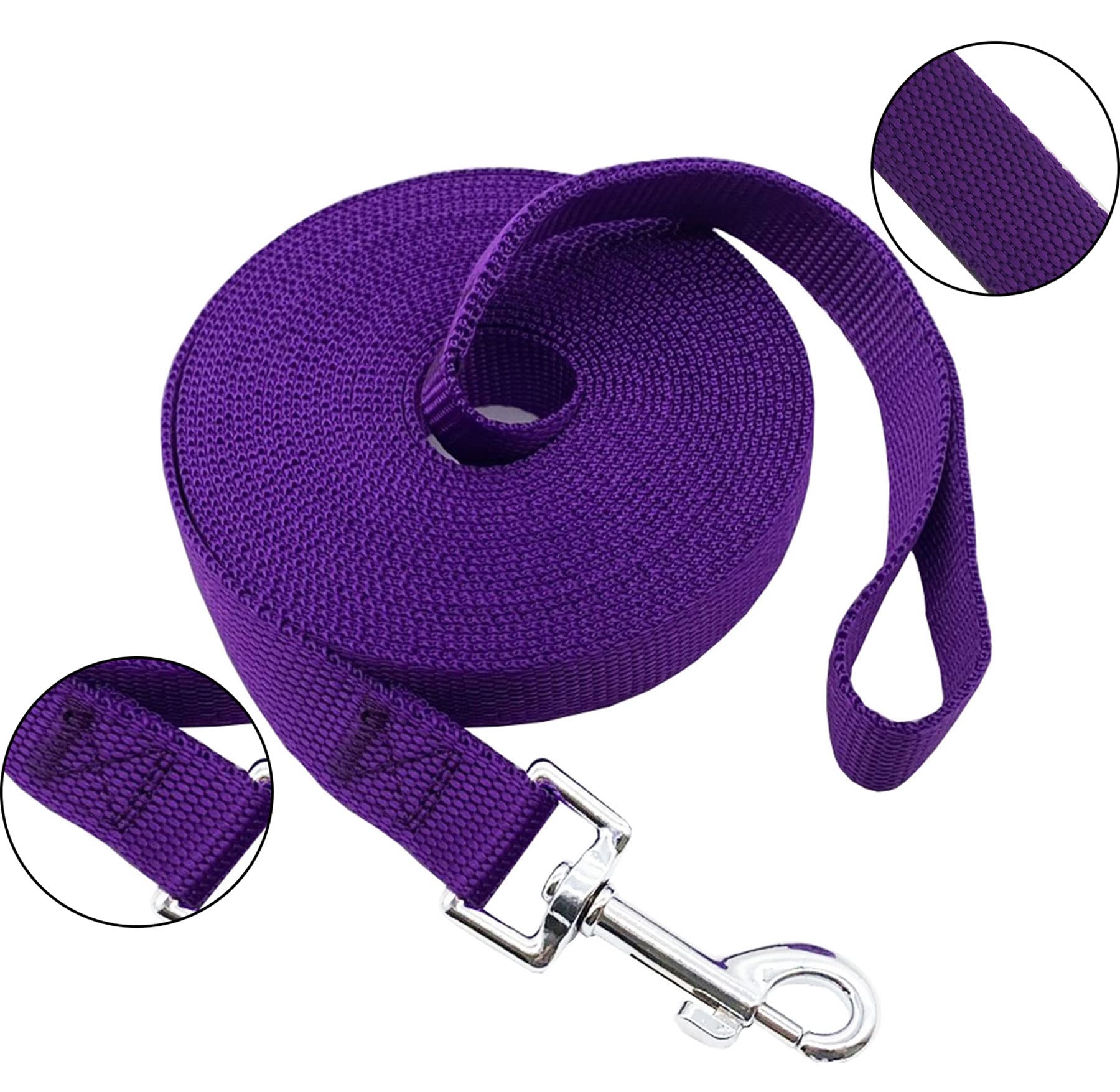 Nylon Training Dog Leash For Small Medium Large Dogs, 15Ft 20Ft 30Ft 50Ft Long Leash Dog/Puppy Lead For Obedience Recall Training, Camping (20Ft, Purple)