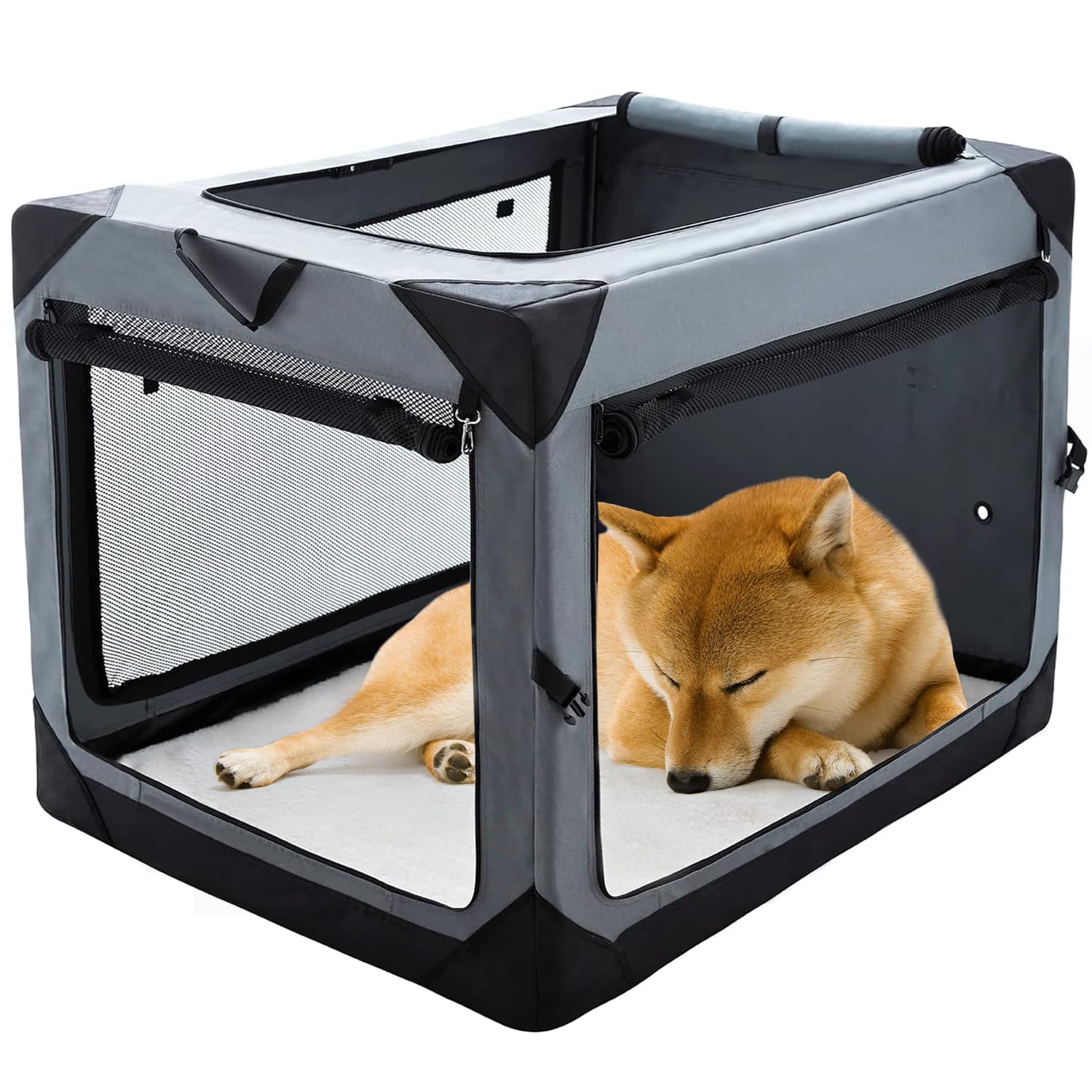 Pettycare 30 Inch Collapsible Dog Crate For Medium Dogs, 4-Door Foldable Soft Dog Kennel With Chew Proof Mesh Windows, Indoor & Outdoor Travel Dog Crate, Soft Side Dog Crate