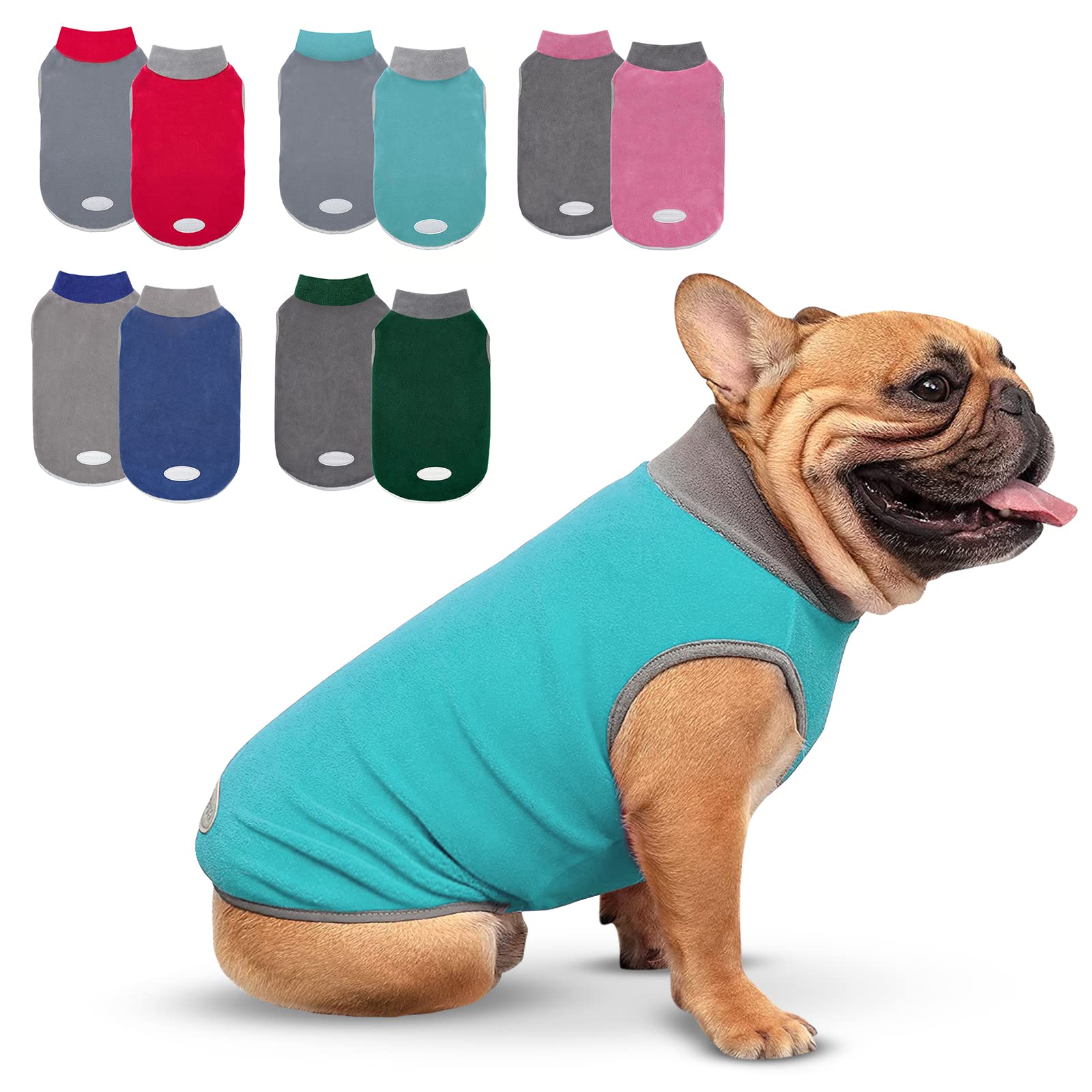 Cyeollo 2 Pack Dog Fleece Sweater With Reflective Stripe Pullover Stretchy Stretchable Dog Jacket Pet Sweatshirt Boy Dog Clothes For Small Dogs Puppy Size S Turquoise & Grey