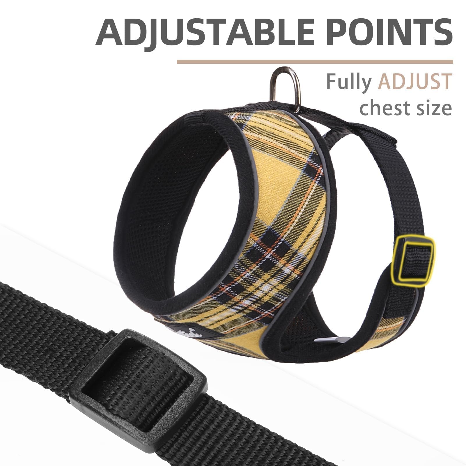 Pupteck Soft Mesh Dog Harness And Leash Set Pet Puppy Cat Comfort Padded Vest No Pull Harnesses, Yellow, Xs