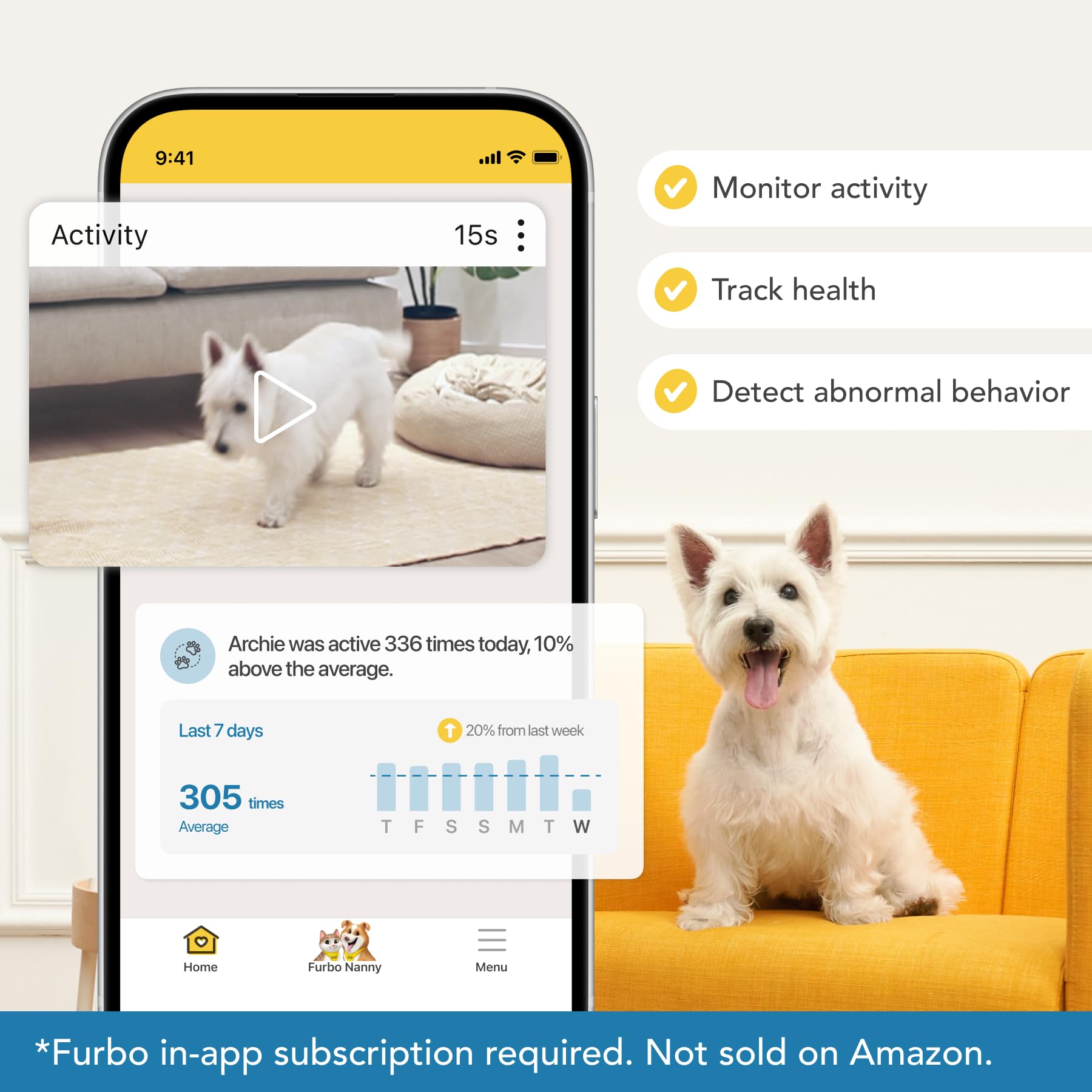 Furbo 360 Dog Camera + Nanny Bundle: Home Security & Dog Safety Alerts, Rotating Pet Treat Dispenser Camera with Speaker, Smart