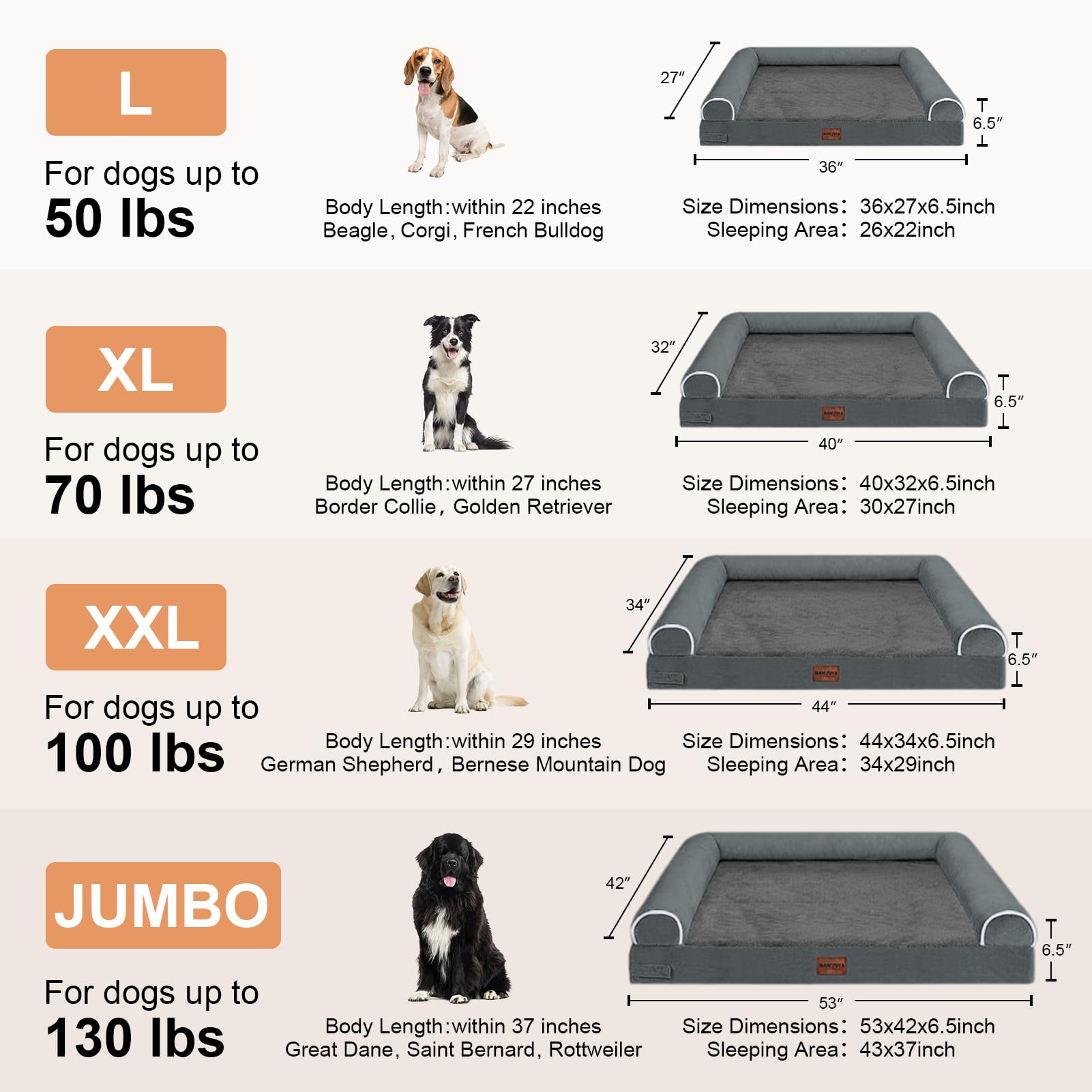 Large Dog Bed Orthopedic Washable: Beds Bolster Xl Bed Big Xlarge Dogs Memory Foam Sofa Couch Waterproof Removable Cover - Dark Grey
