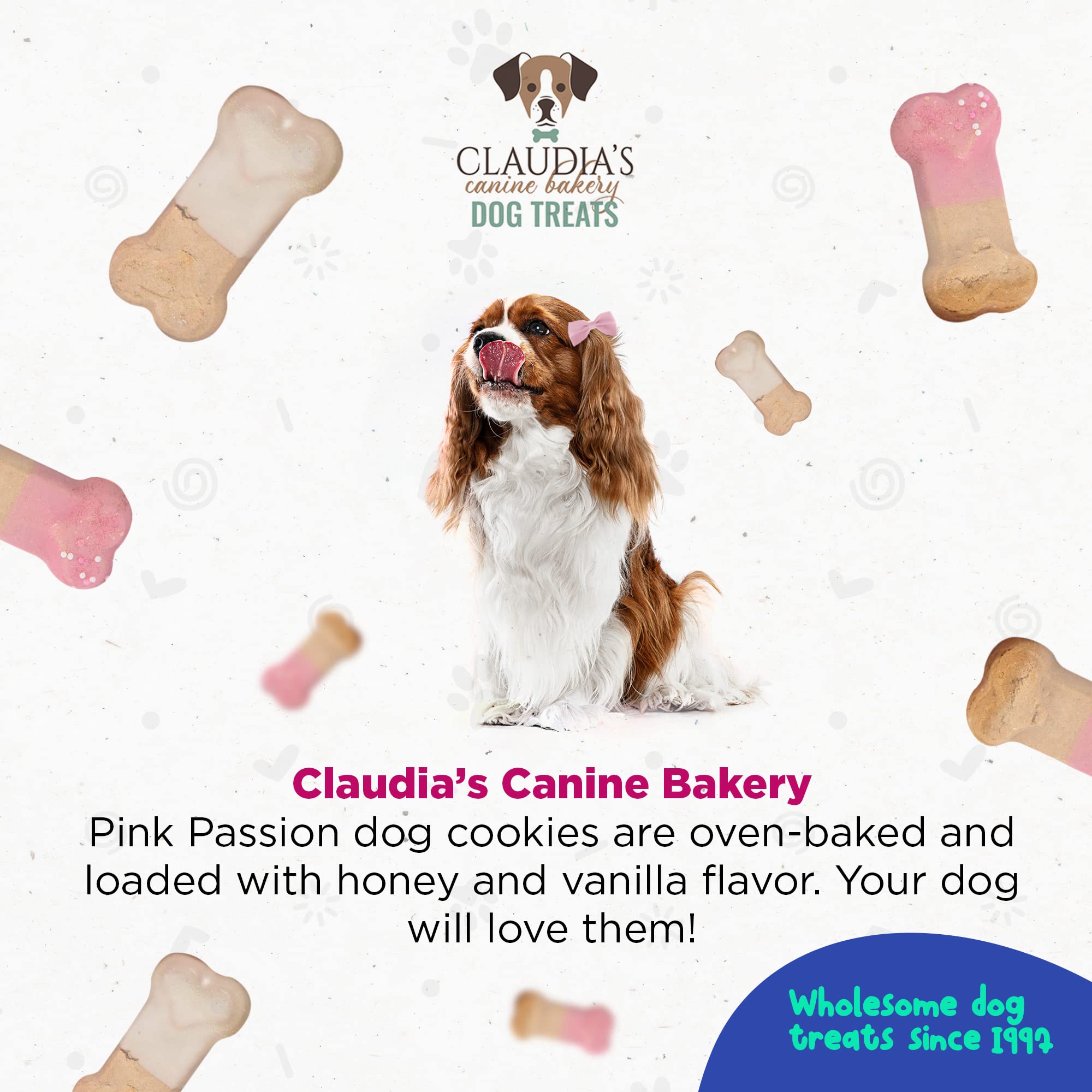 Claudias Canine Bakery Pink Passion Assortment of Gourmet Dog Cookies, 7oz