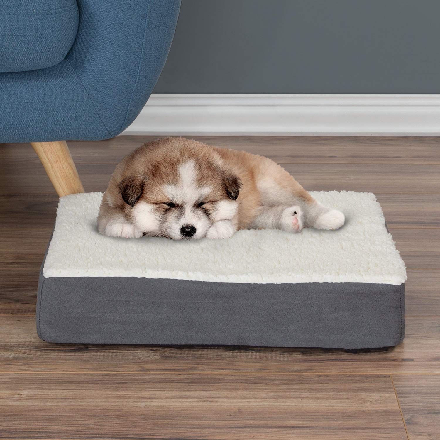 PETMAKER Orthopedic Dog Bed, 2-Layer Memory Foam, Small 20x15, Gray Sherpa Cover, Model 80-PET5088G, for Dogs up to 20