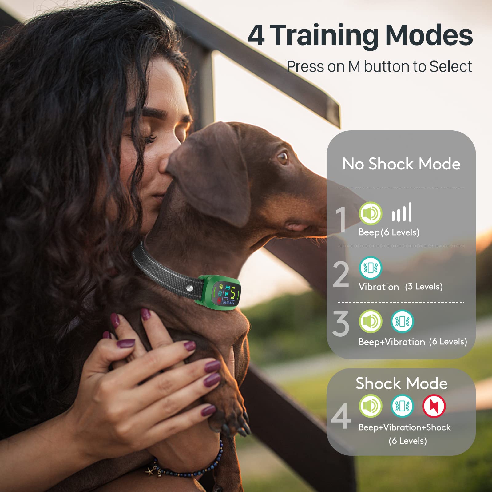 FAFAFROG Bark Collar, Rechargeable Dog Bark Collar with 5 Adjustable Sensitivity and Intensity Beep Vibration Shock, Anti Barkin