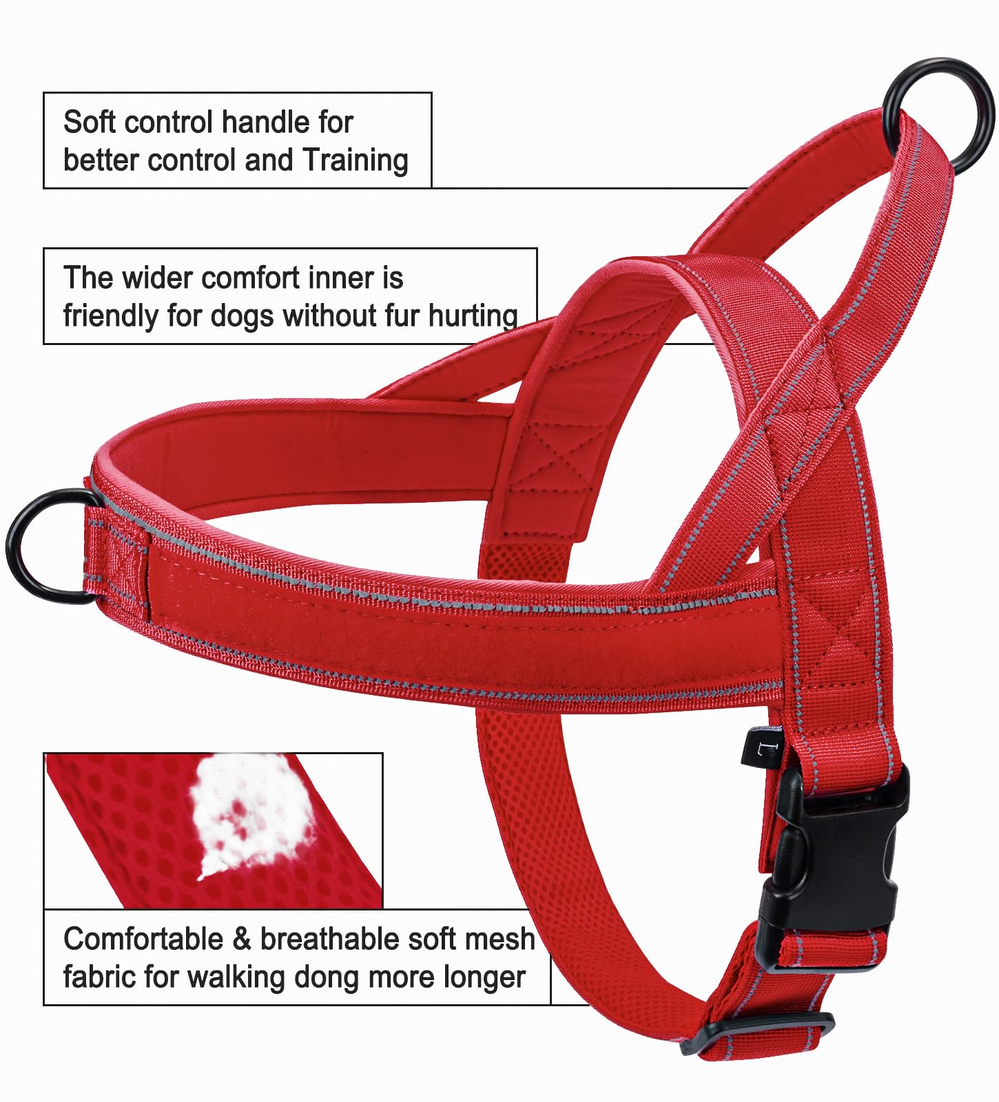 Qifbyfb No Pull Dog Harness - Medium Large, Reflective, Escape Proof, Adjustable, Red