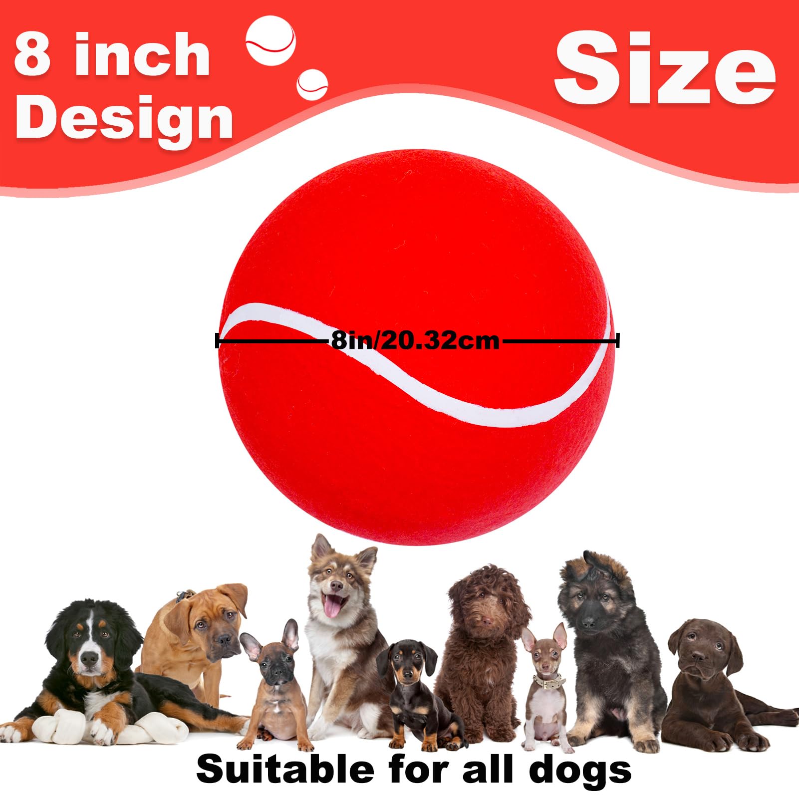 Banfeng Giant 8'' Tennis Ball - Big Pet Toys, Interactive Dog Toy For Small To Large Dogs (Red, Medium)