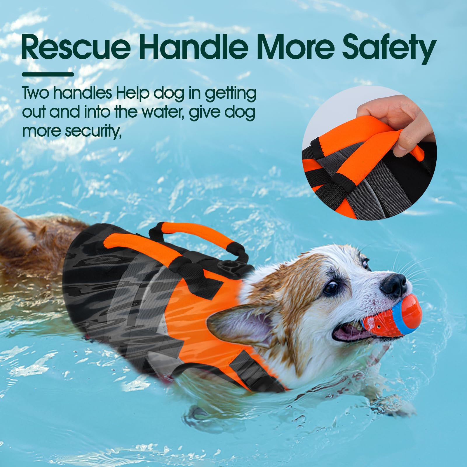 Kuoser Dog Life Jacket Xl, High Flotation Dog Life Vest For Swimming Boating, Reflective Dogs Swimsuit Lifejacke With Double Res