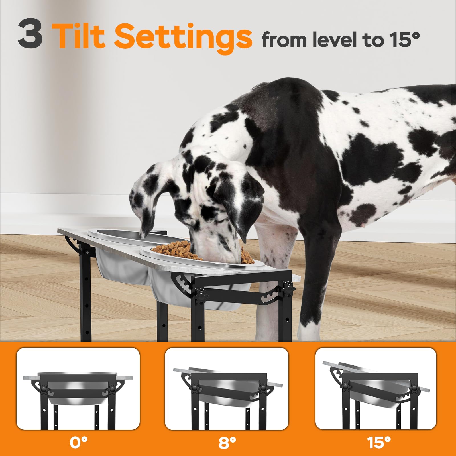 Elevated Dog Bowls For Extra Large Dogs, 4 Height Adjustable Tilted Raised Dog Bowl Stand With 2 Stainless Steel 3L Bowls, 16.1