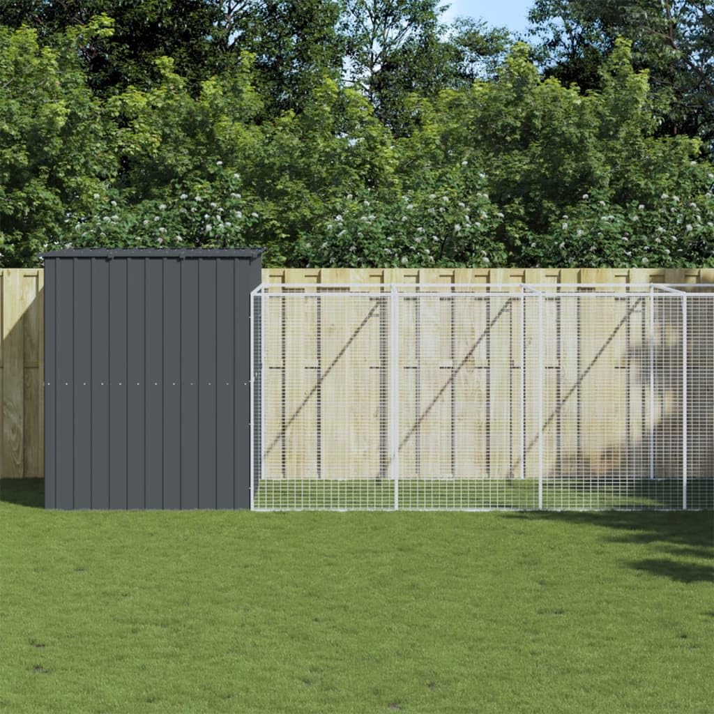 vidaXL Dog House with Run Anthracite 84.3x420.9x71.3 Galvanized Steel
