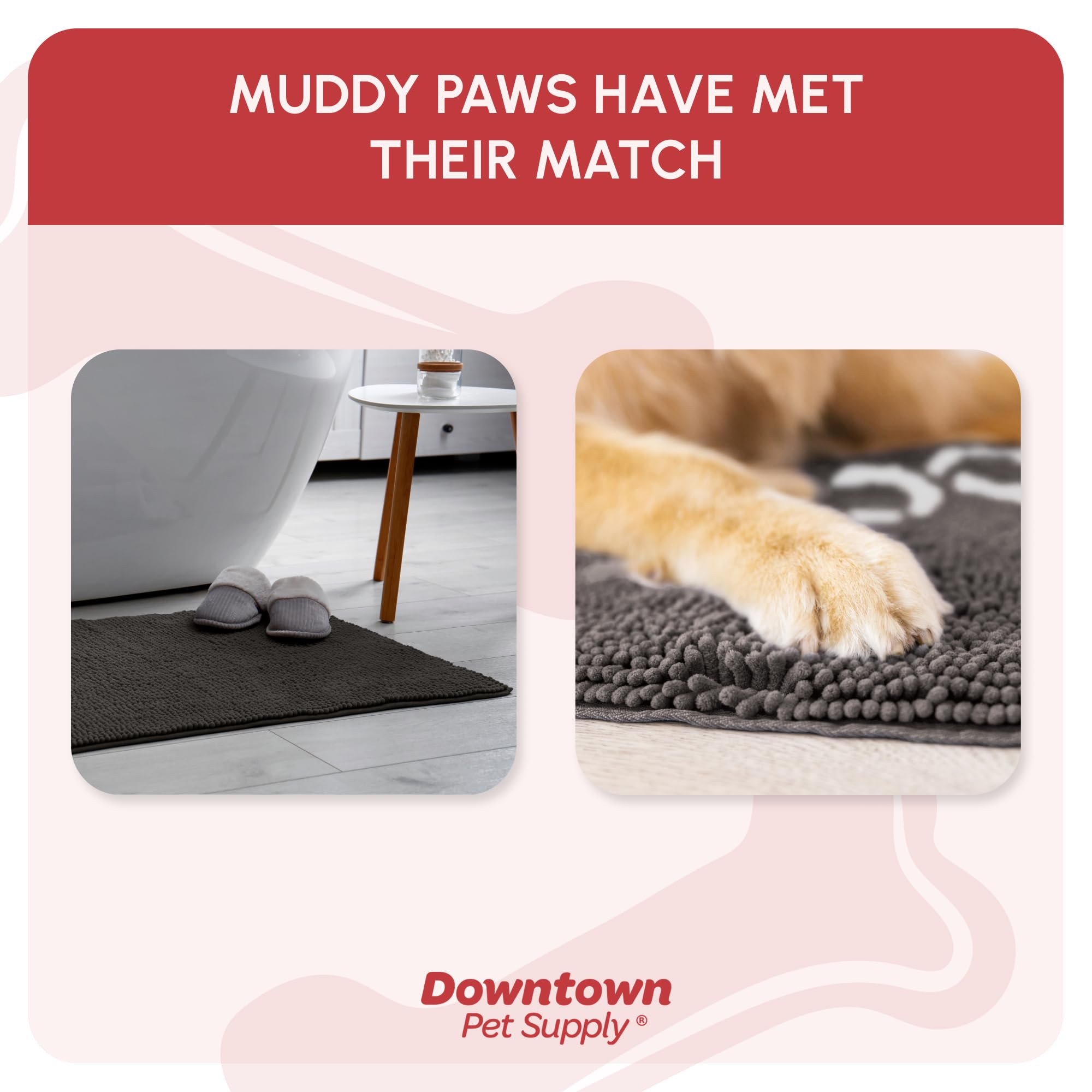 My Doggy Place Microfiber Dog Mat for Muddy Paws, 31 x 20 Ash With Paw Print - Absorbent Quick-Drying Paw Cleaning, Washer and D