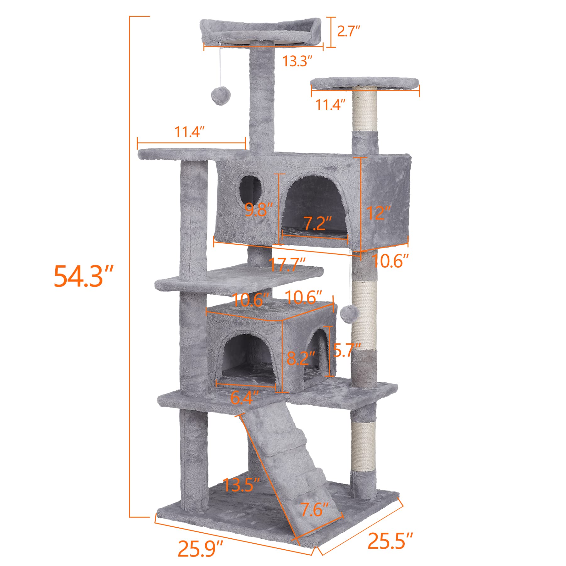 Epetlover 54-Inch Cat Tree Multi-Level Condo Tower Bed Furniture Kitten Play House With Scratching Posts