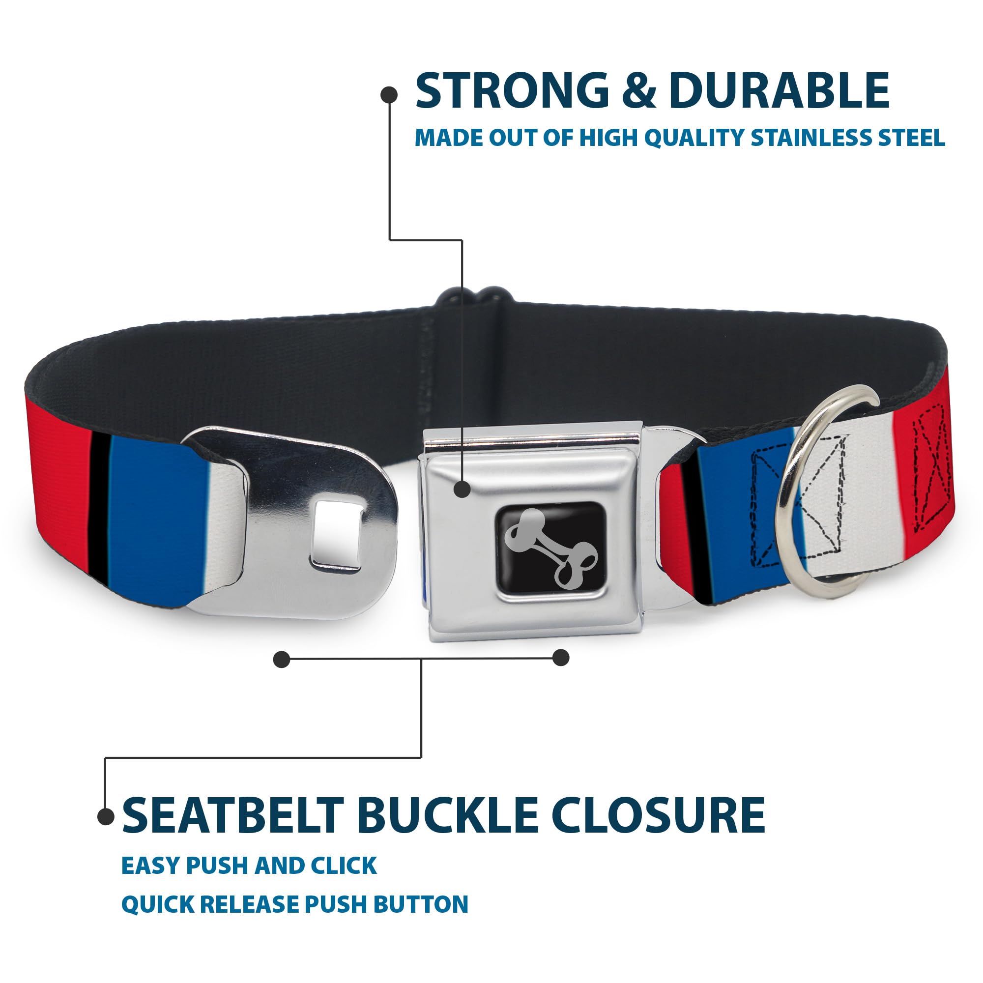 Buckle-Down Seatbelt Buckle Dog Collar - France Flags - 1.5 Wide - Fits 13-18 Neck - Small
